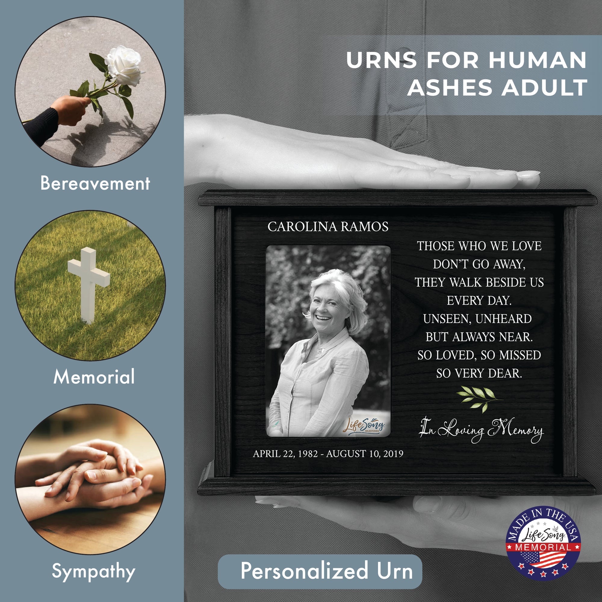 Custom Wooden Urns for Human Ashes with Photo Frame| Memorial Picture Cremation Urn Box holds Adult male and Female AshAsh- Those Who We Love