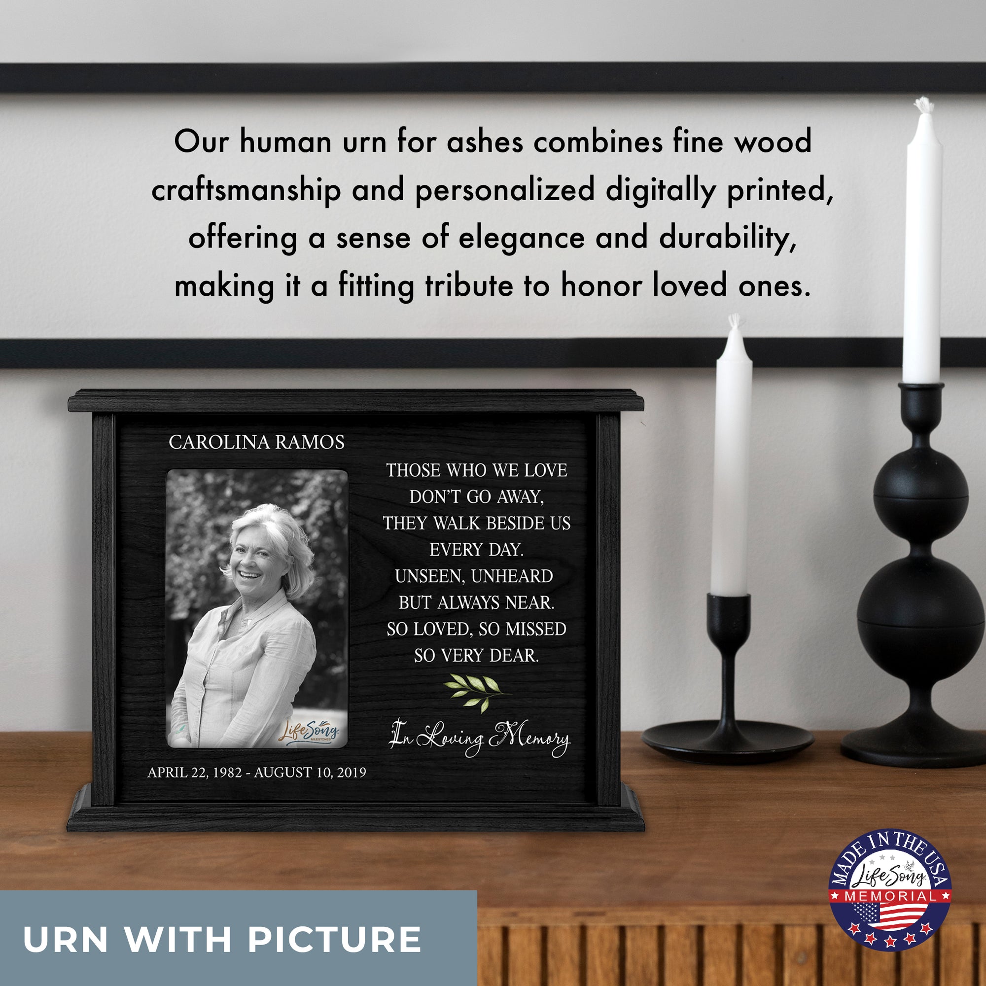 Custom Wooden Urns for Human Ashes with Photo Frame| Memorial Picture Cremation Urn Box holds Adult male and Female AshAsh- Those Who We Love