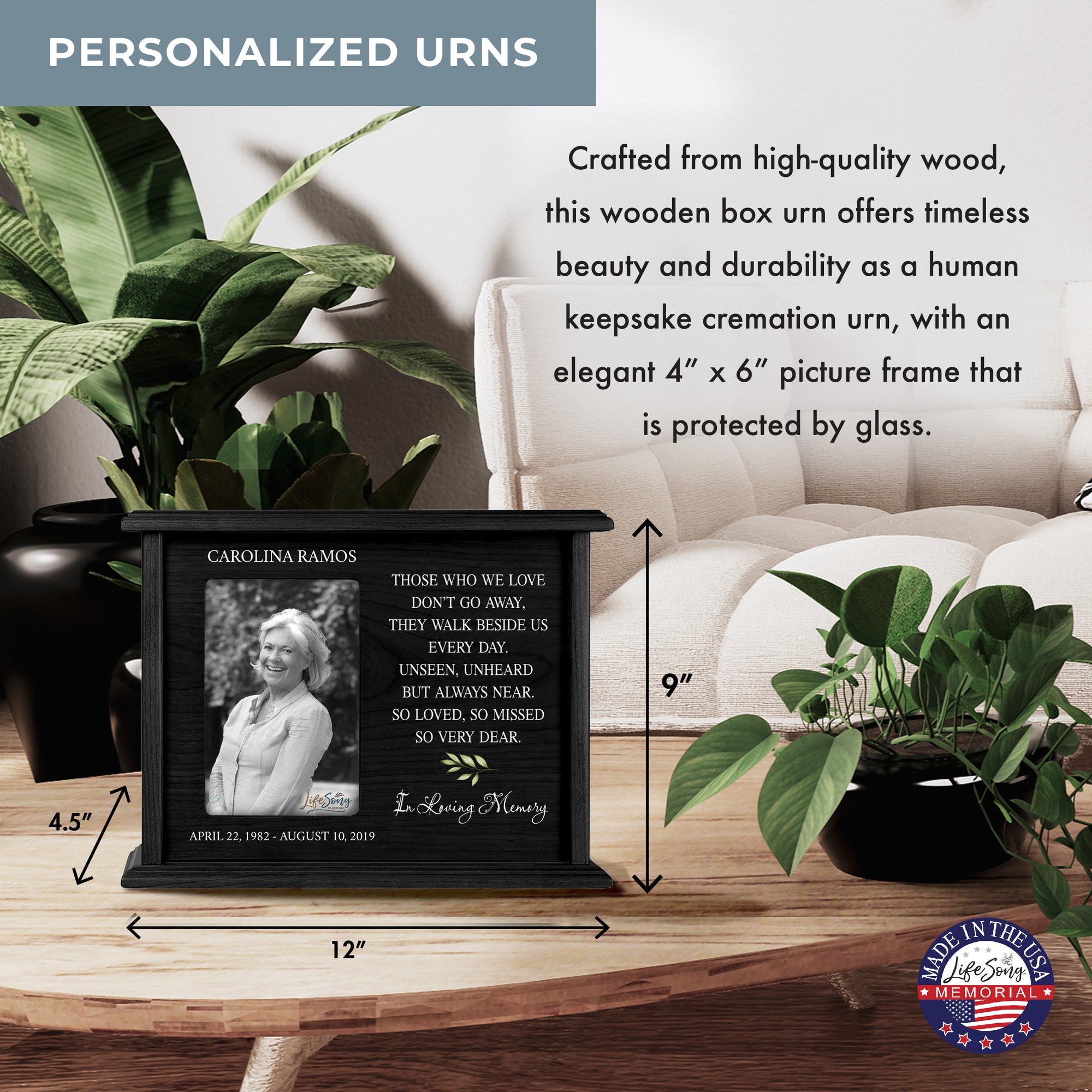 Custom Wooden Urns for Human Ashes with Photo Frame| Memorial Picture Cremation Urn Box holds Adult male and Female AshAsh- Those Who We Love