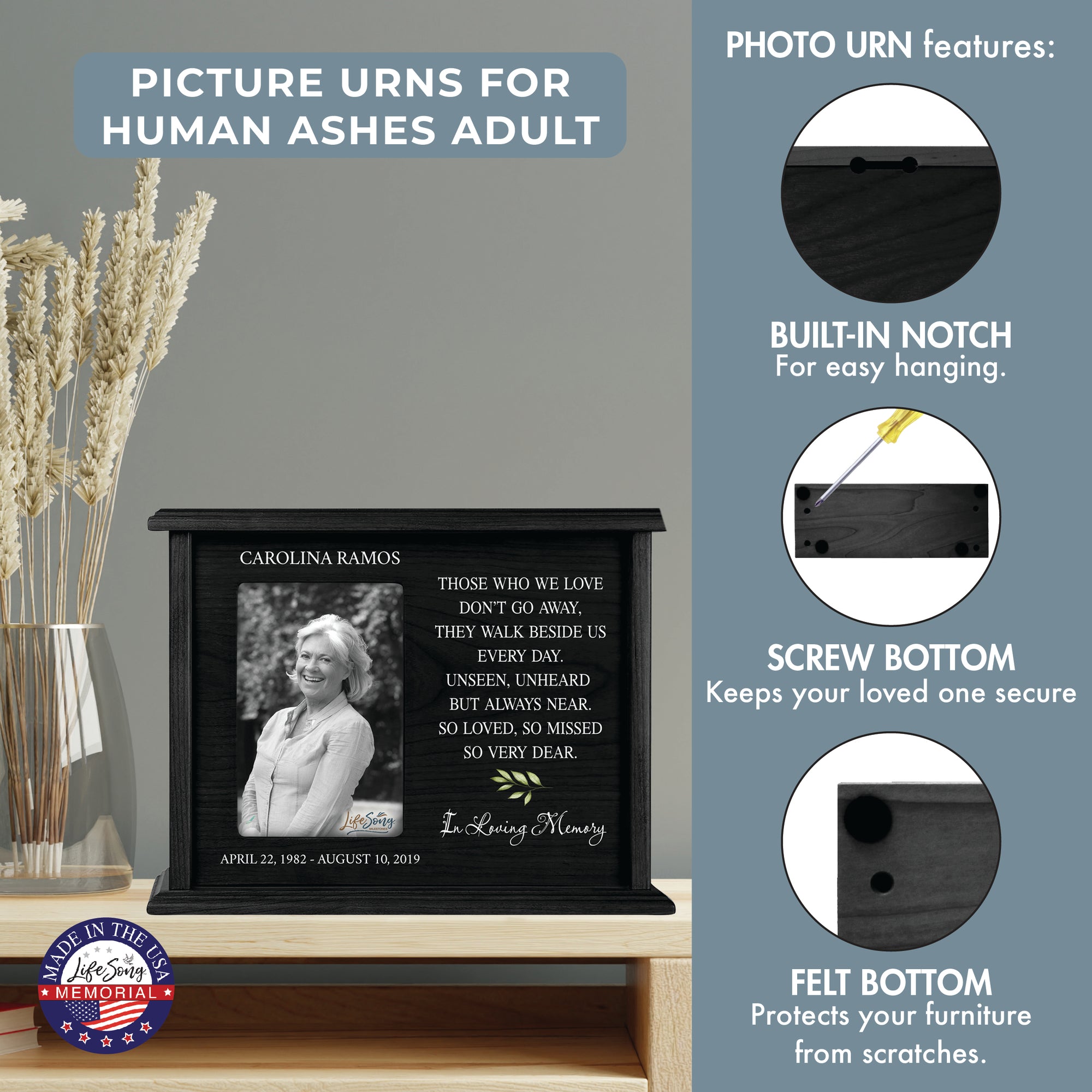 Custom Wooden Urns for Human Ashes with Photo Frame| Memorial Picture Cremation Urn Box holds Adult male and Female AshAsh- Those Who We Love