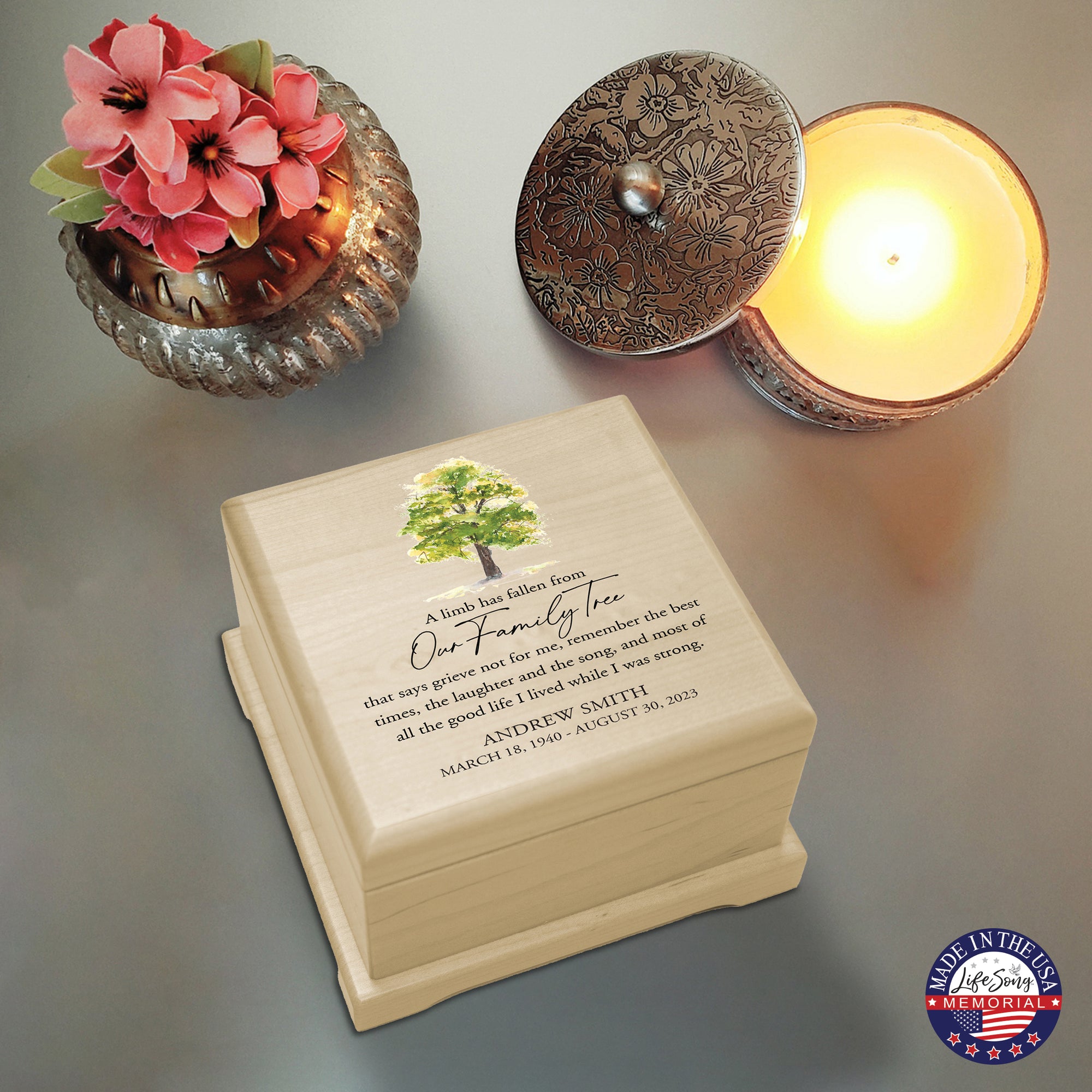 Personalized Wooden Memorial Cremation Keepsake Decorative Urn Box In Various Verses - LifeSong Milestones