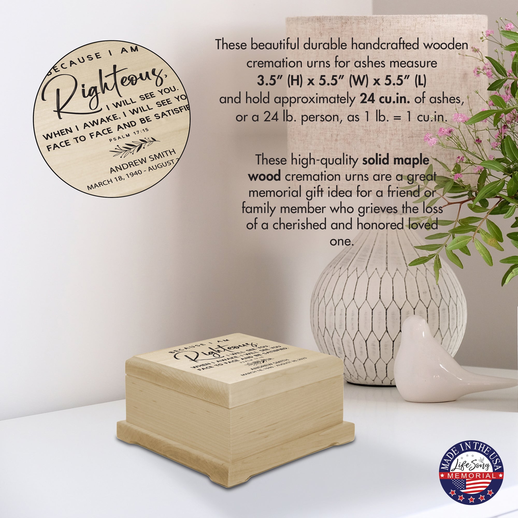 Personalized Wooden Memorial Cremation Keepsake Decorative Urn Box In Various Verses - LifeSong Milestones