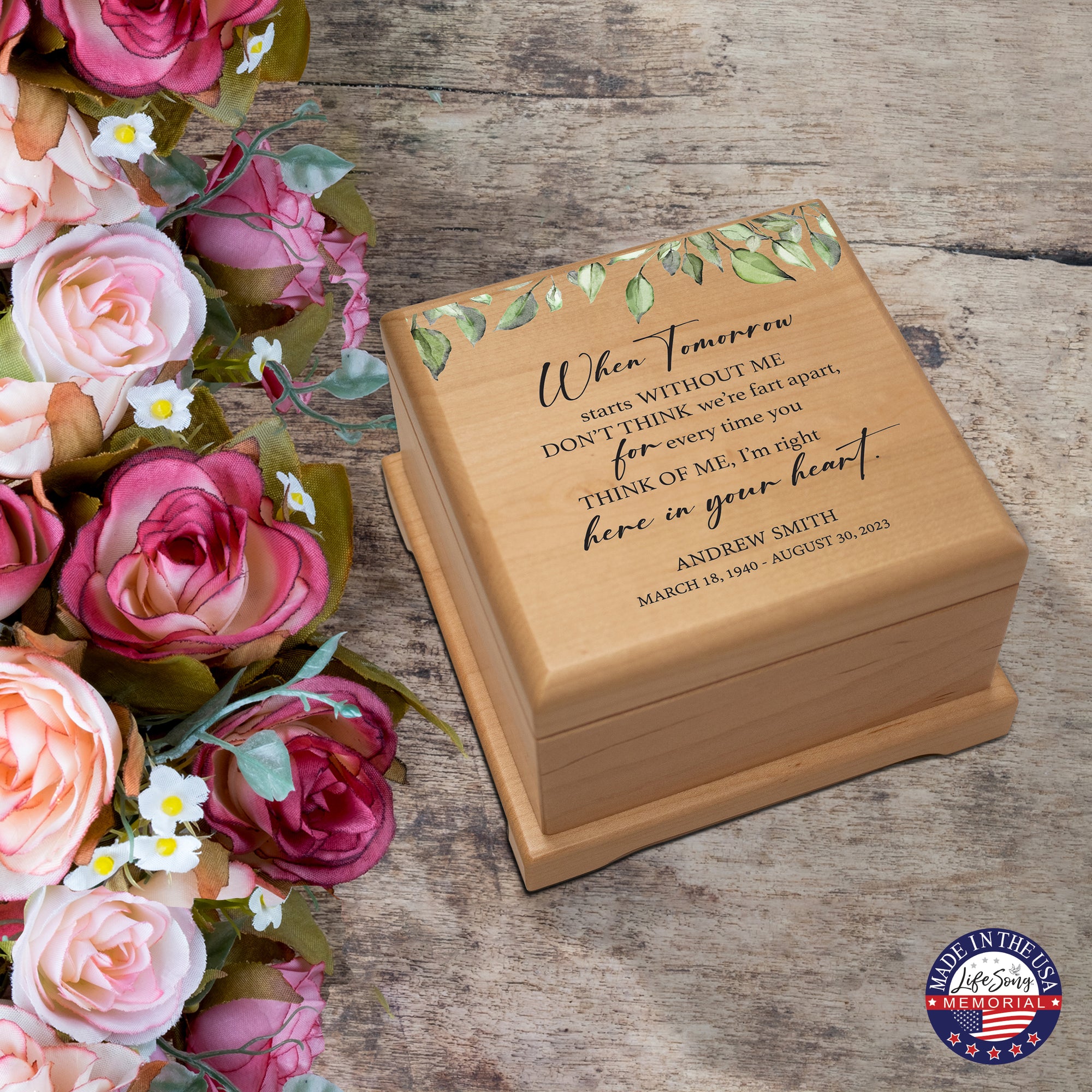 Personalized Wooden Memorial Cremation Keepsake Decorative Urn Box In Various Verses - LifeSong Milestones