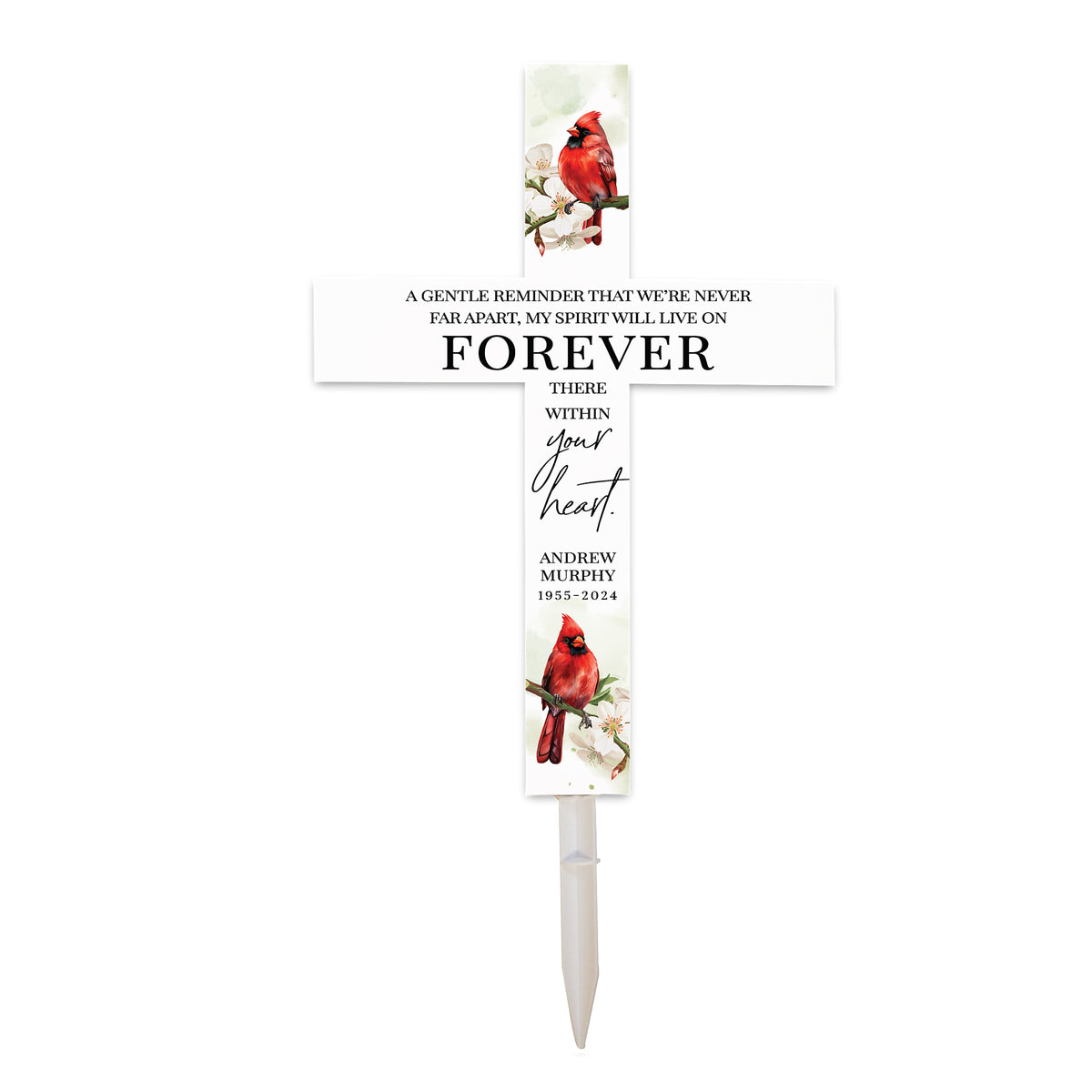 Personalized Garden Stake Cross Cemetery Decoration LED Light Cardinal Memorial Remembrance