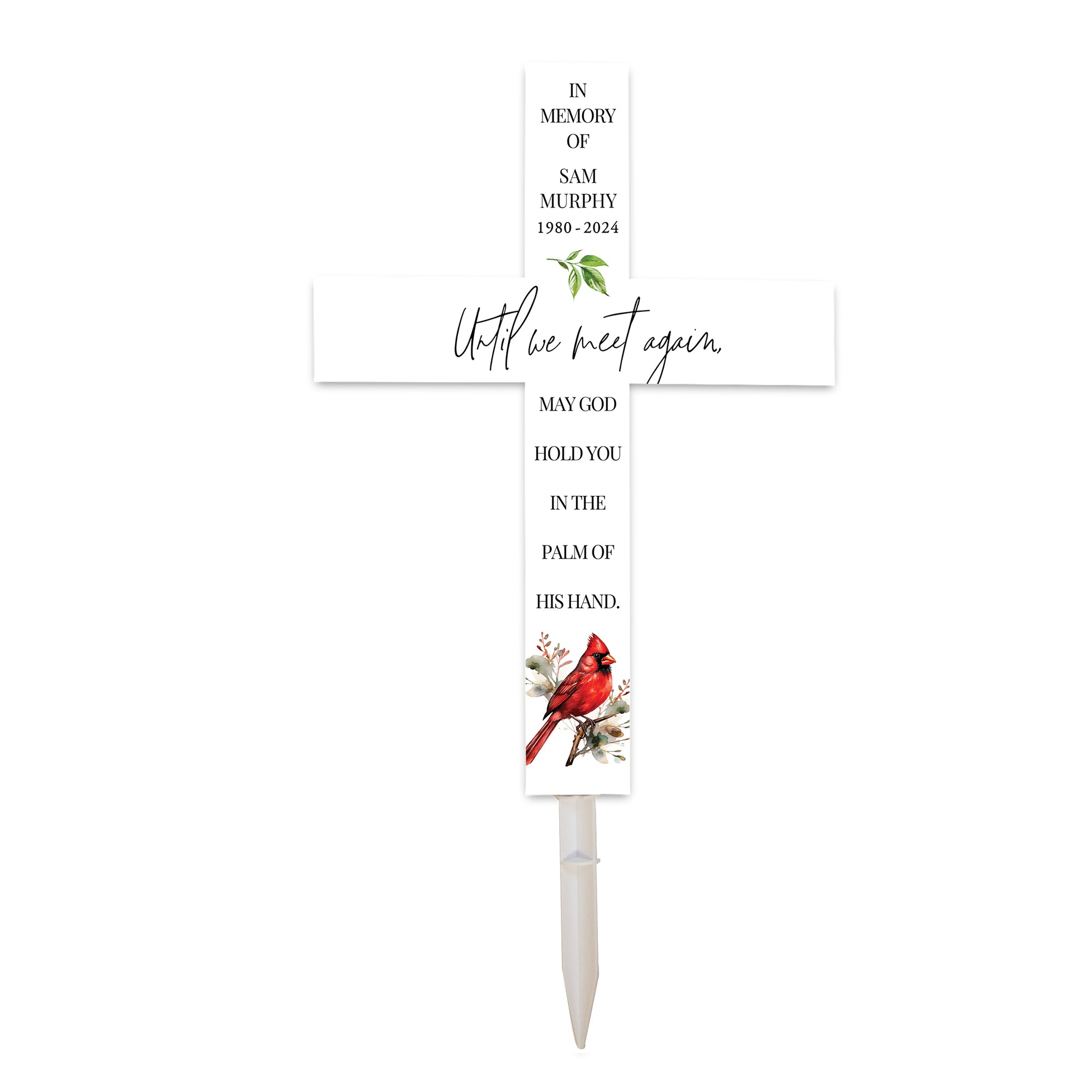 Personalized Garden Stake Cross Cemetery Decoration LED Light Cardinal Memorial Remembrance