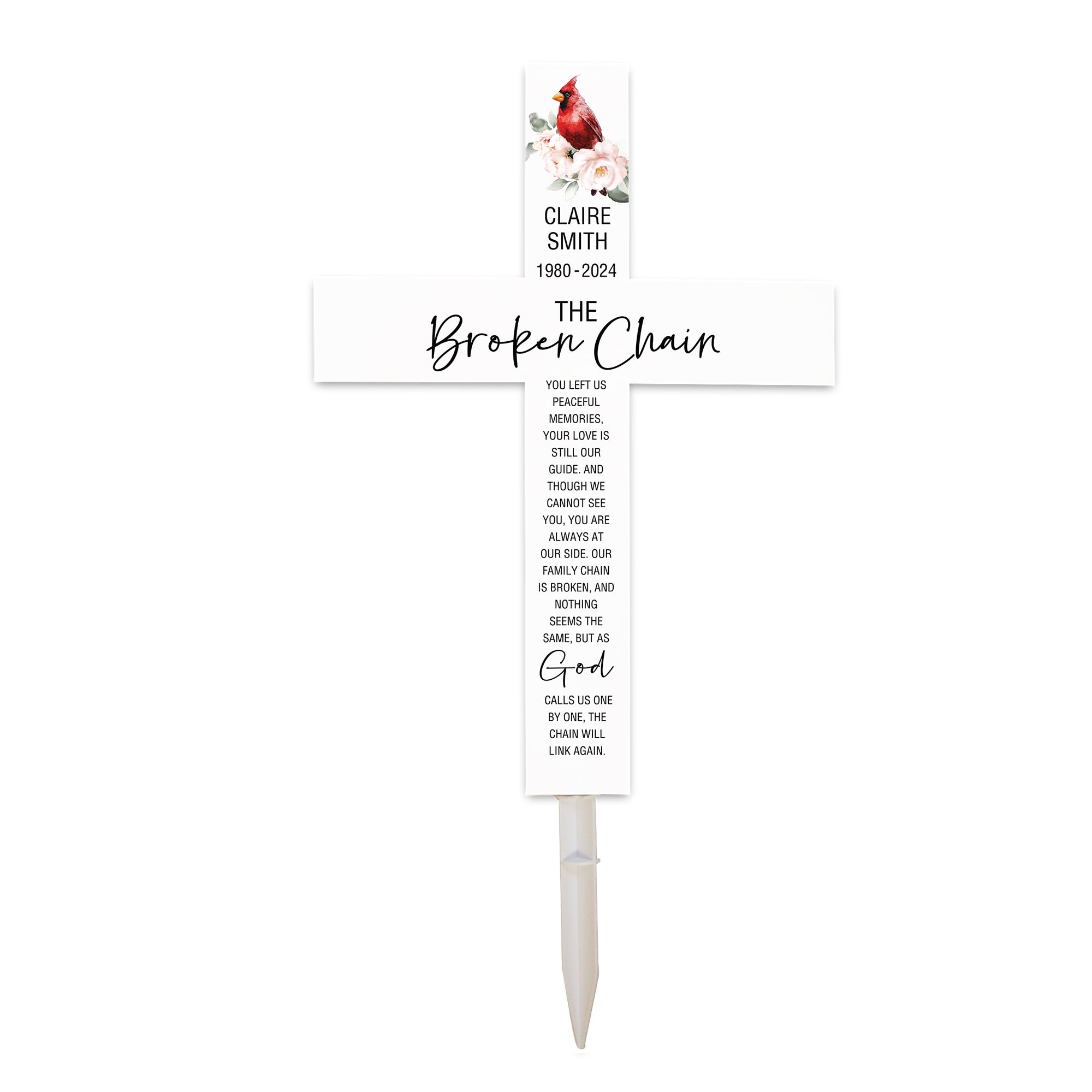 Personalized Garden Stake Cross Cemetery Decoration LED Light Cardinal Memorial Remembrance