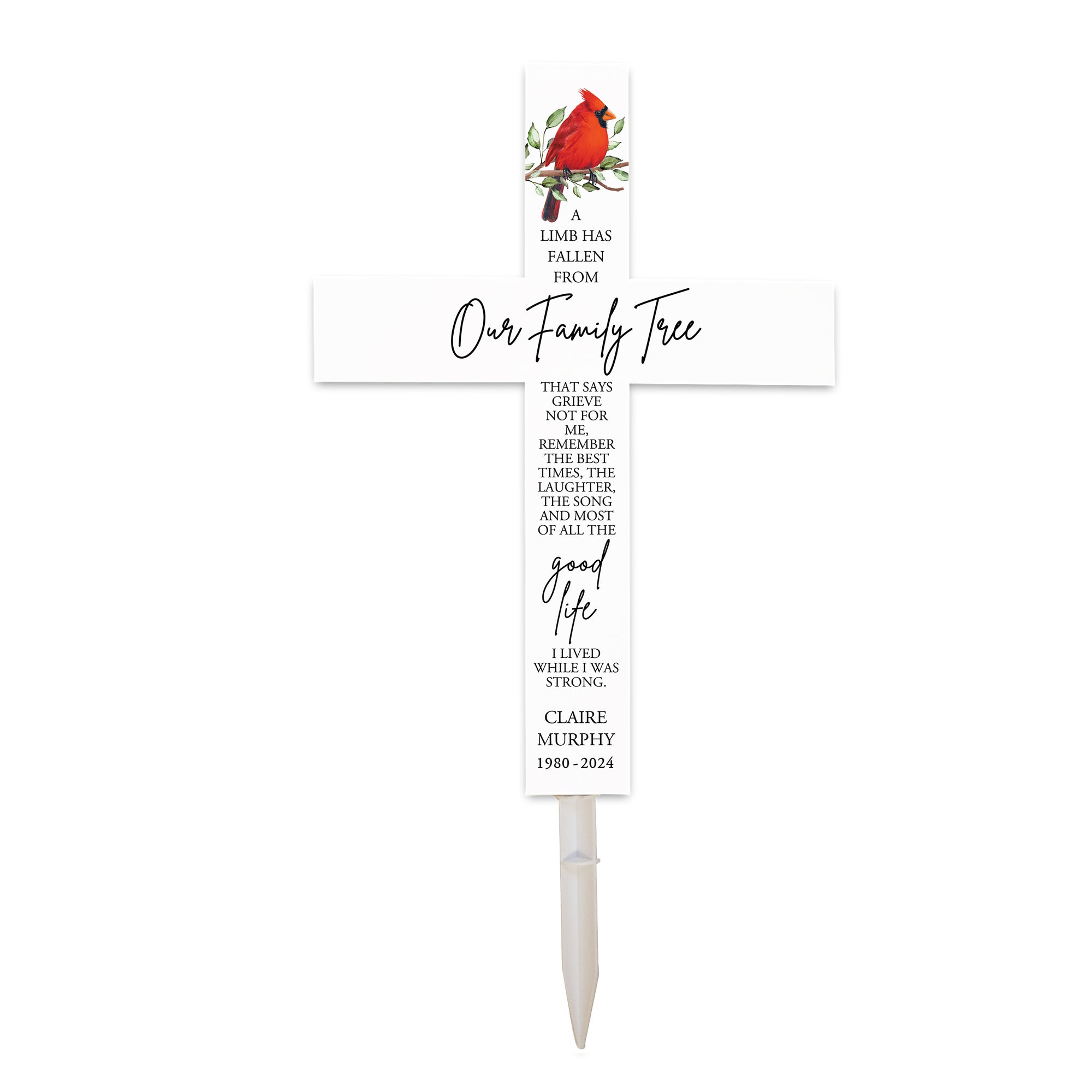 Personalized Garden Stake Cross Cemetery Decoration LED Light Cardinal Memorial Remembrance