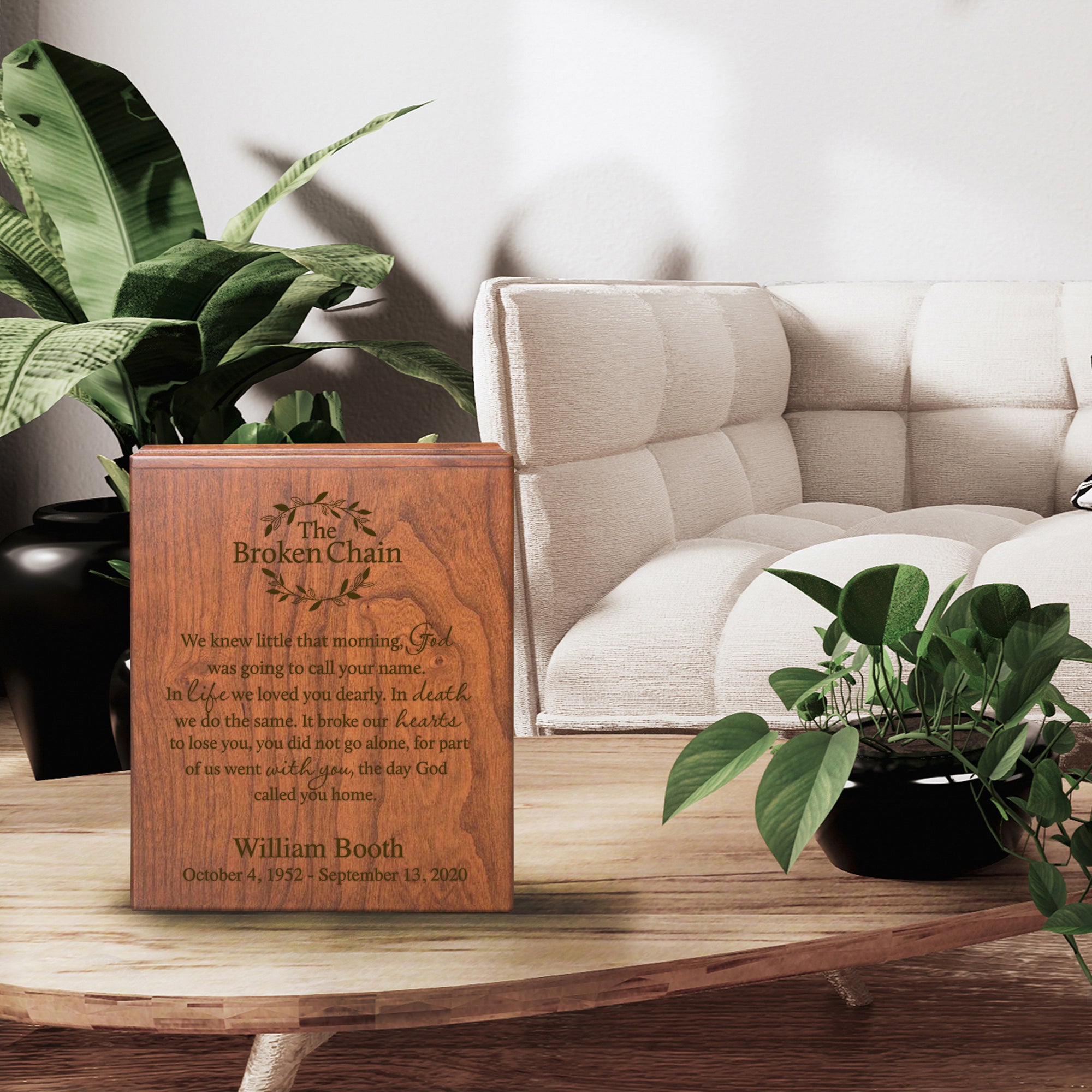 Custom Engraved Cremation Urn Box for Human Ashes - The Broken Chain