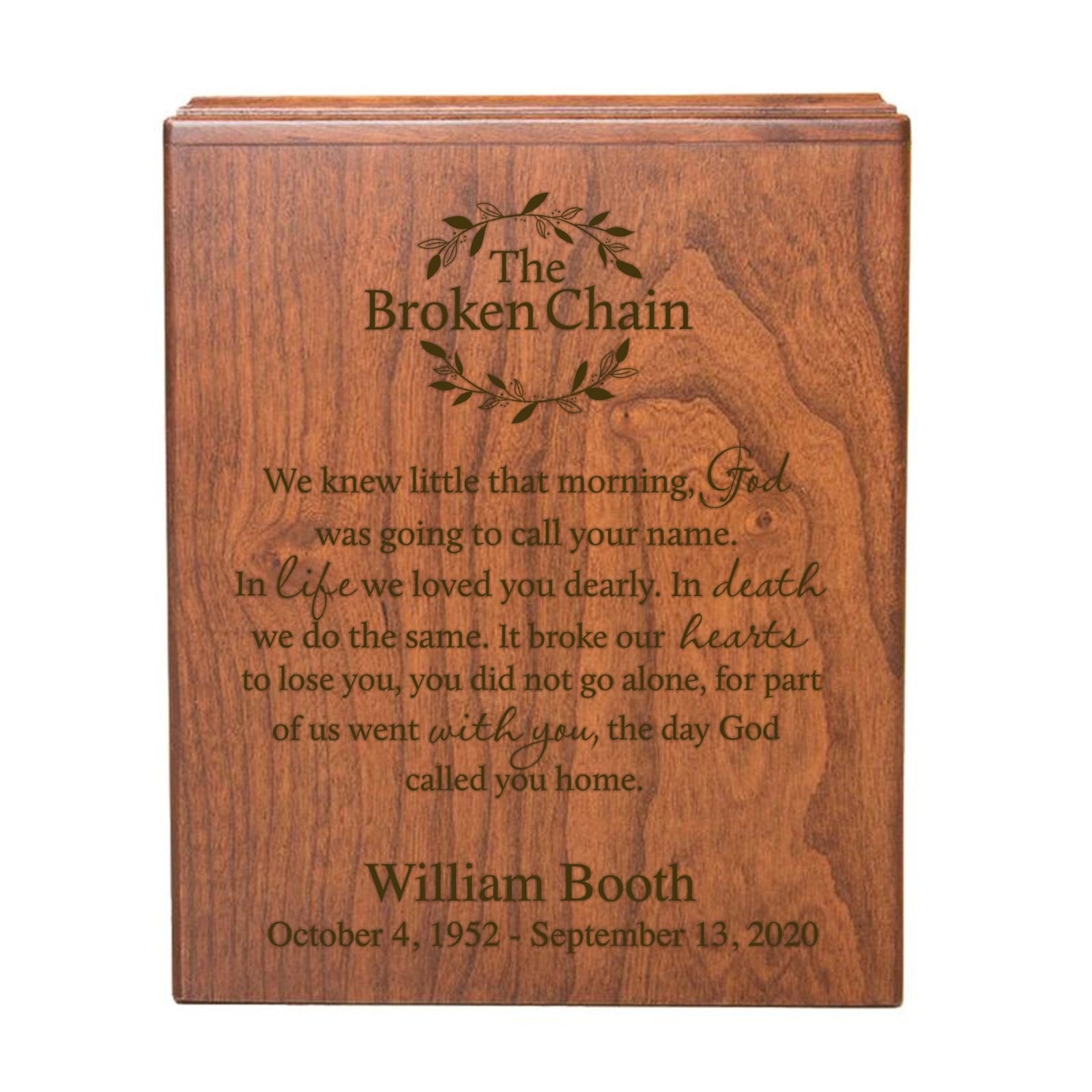 Custom Engraved Cremation Urn Box for Human Ashes - The Broken Chain - LifeSong Milestones