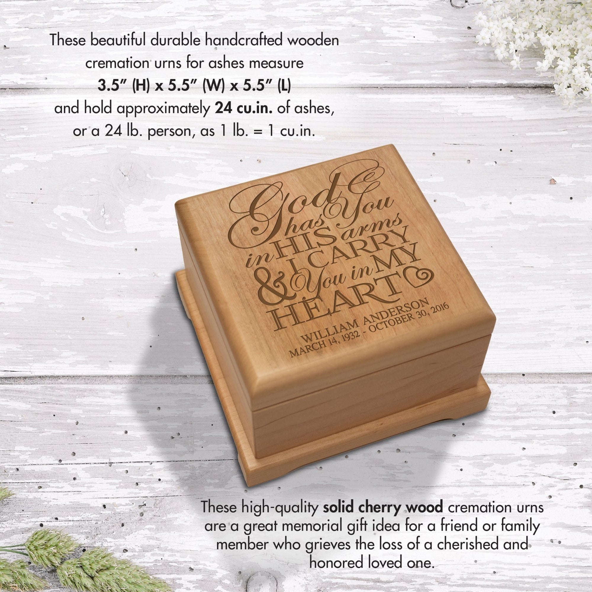 Custom Engraved Unique Cremation Urn Box For Human Ashes - God Has You - LifeSong Milestones