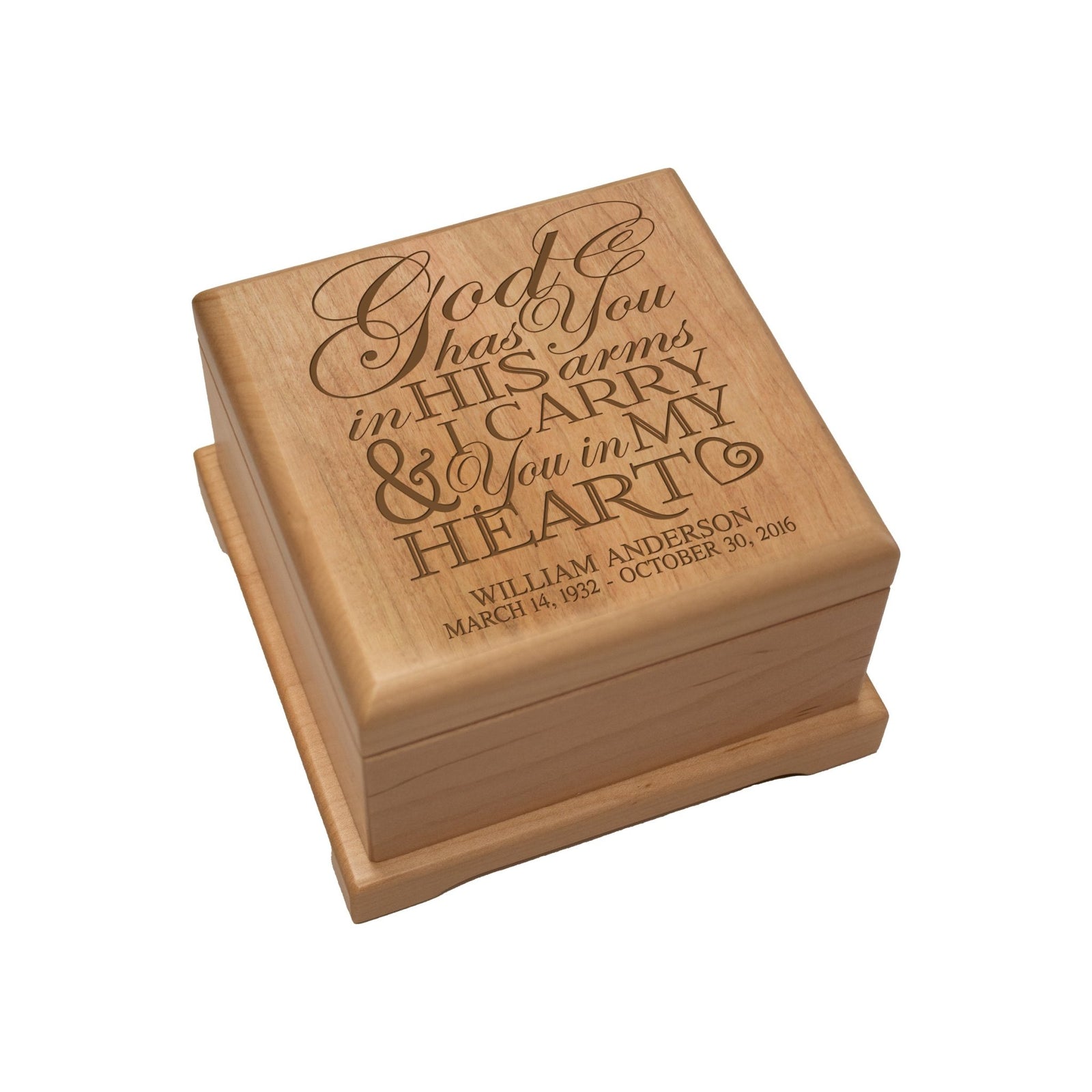 Custom Engraved Unique Cremation Urn Box For Human Ashes - God Has You - LifeSong Milestones