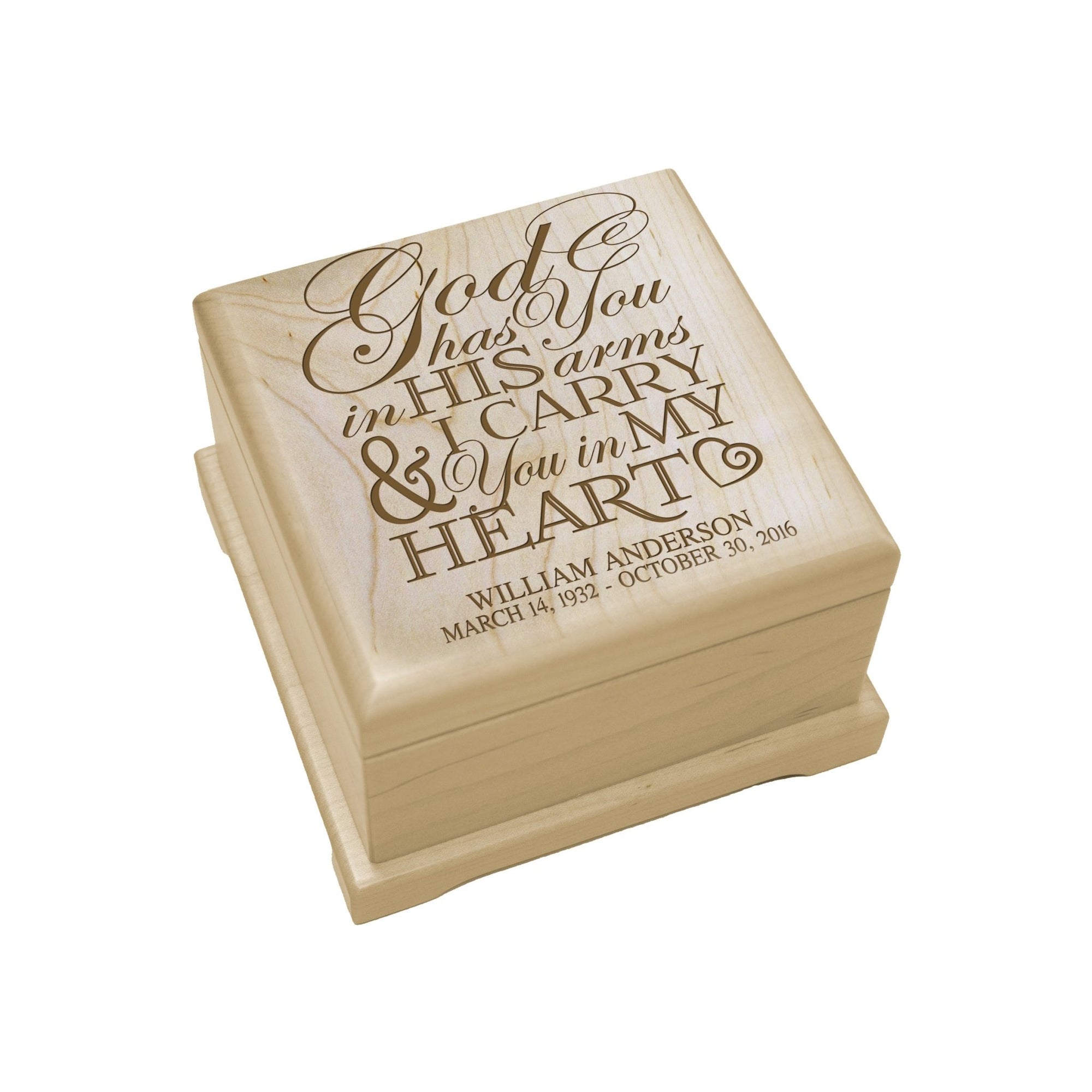 Custom Engraved Unique Cremation Urn Box For Human Ashes - God Has You - LifeSong Milestones