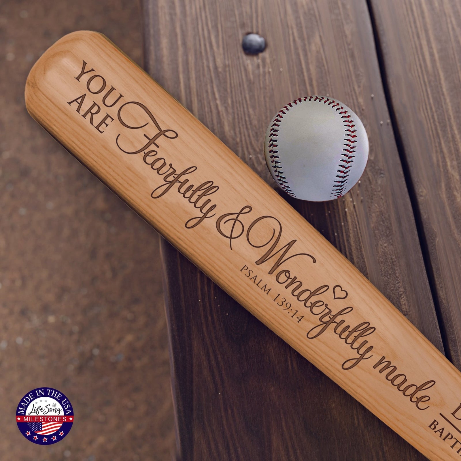 Personalized Baseball Bat Baptism Gifts For Boys - Fearfully and Wonderfully - LifeSong Milestones