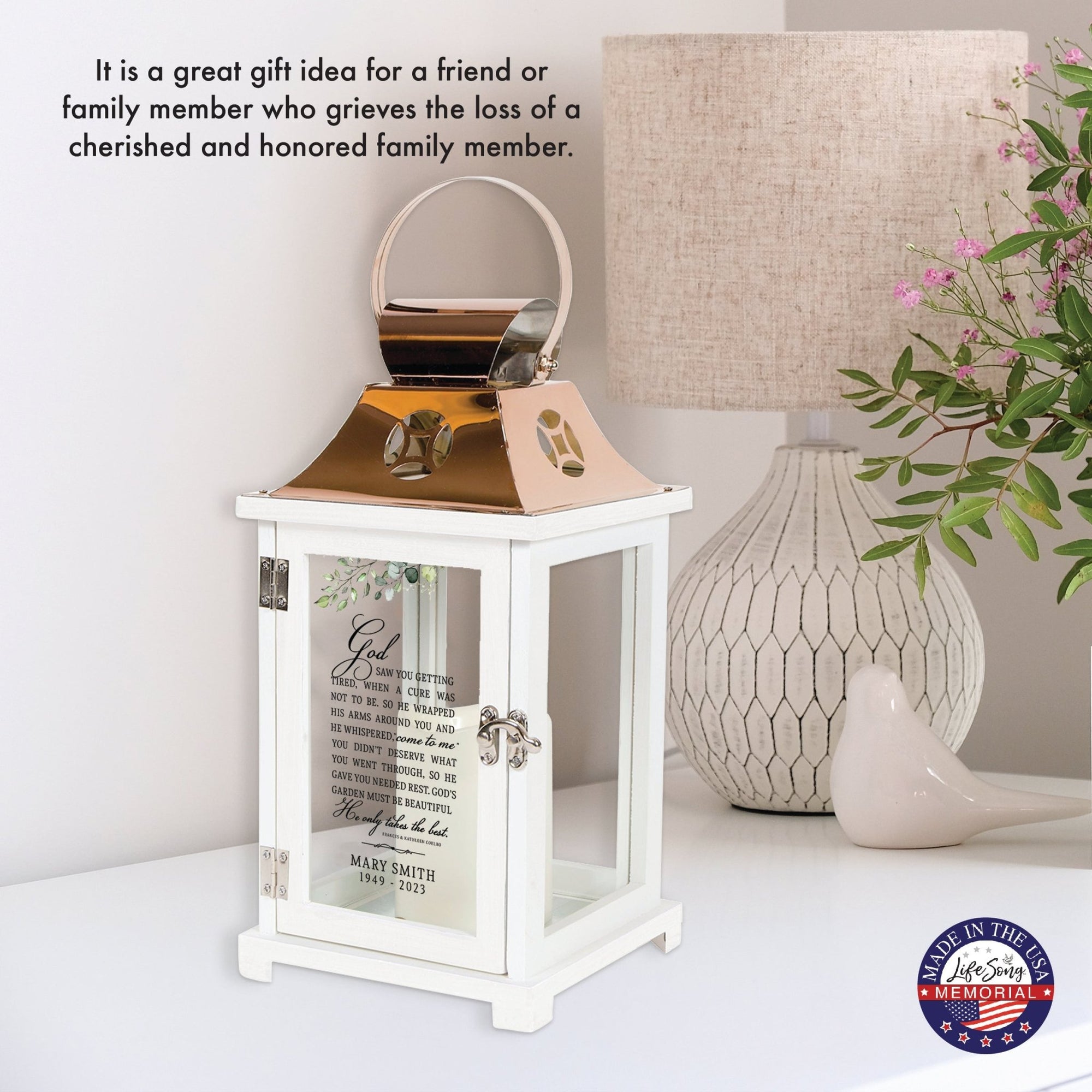 Personalized Cardinal Memorial Lantern | (God Saw You) Bereavement Keepsake - LifeSong Milestones