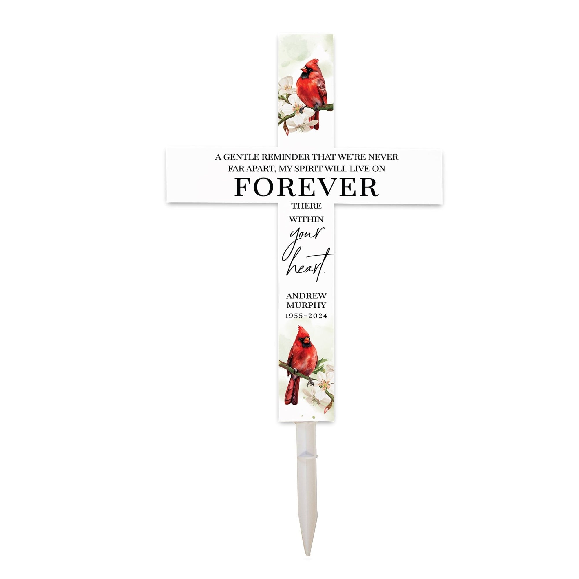 Personalized Garden Stake Cross Cemetery Decoration LED Light Cardinal Memorial Remembrance - LifeSong Milestones