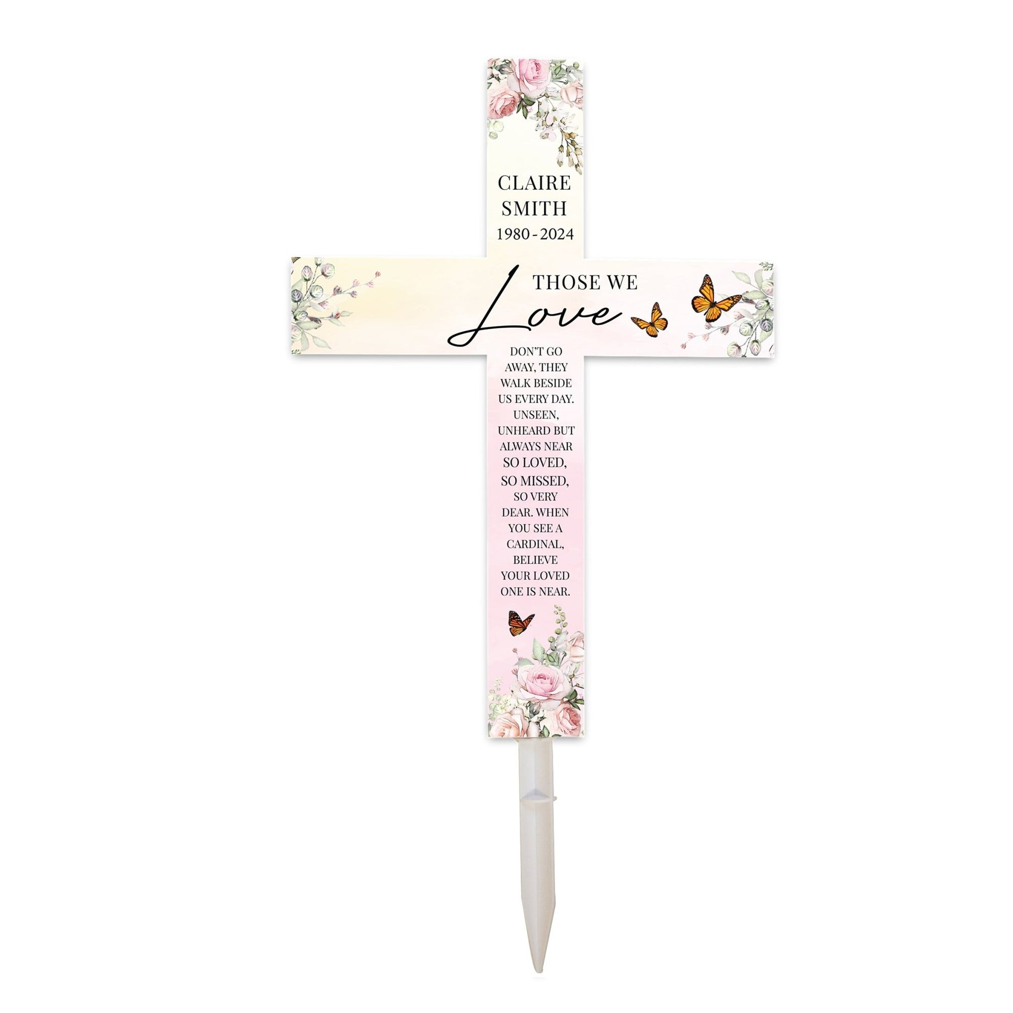 Personalized Garden Stake Cross Cemetery Decoration LED Light Memorial Remembrance - LifeSong Milestones