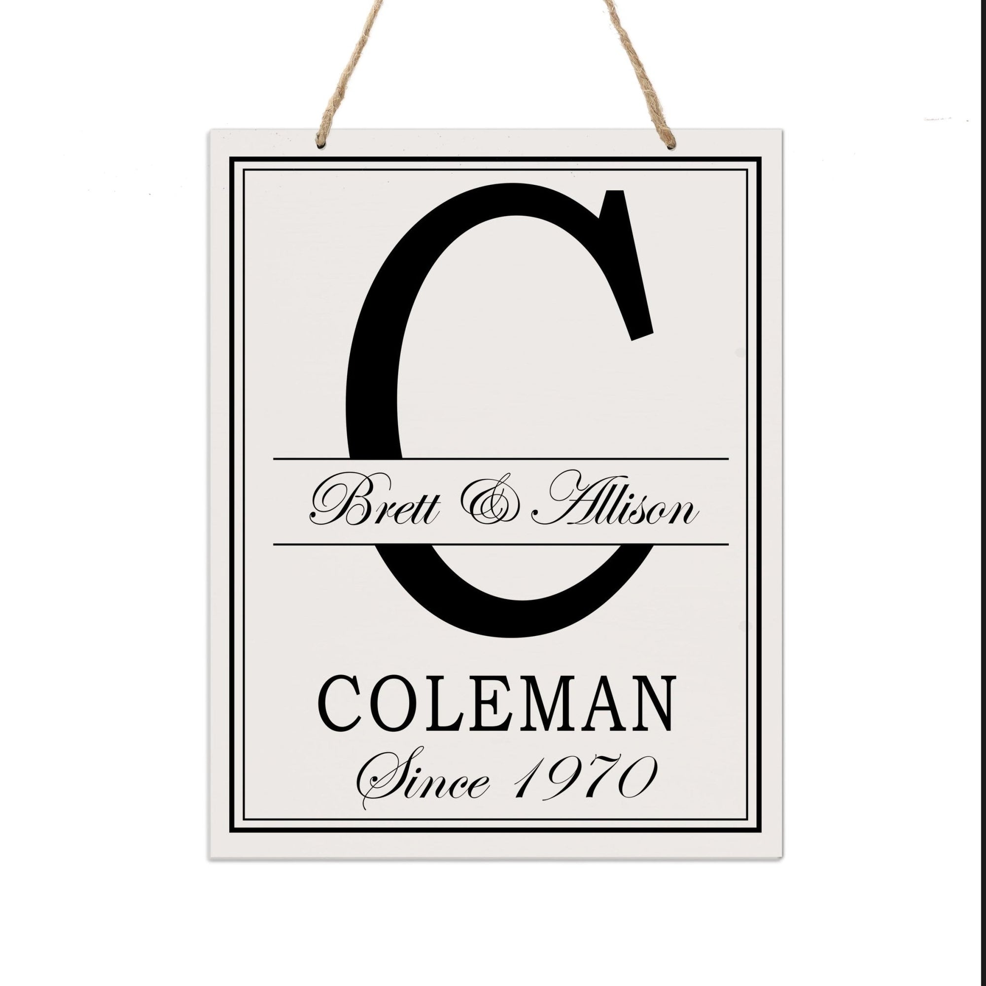 Personalized Monogram Hanging Sign 12x15 - C - LifeSong Milestones