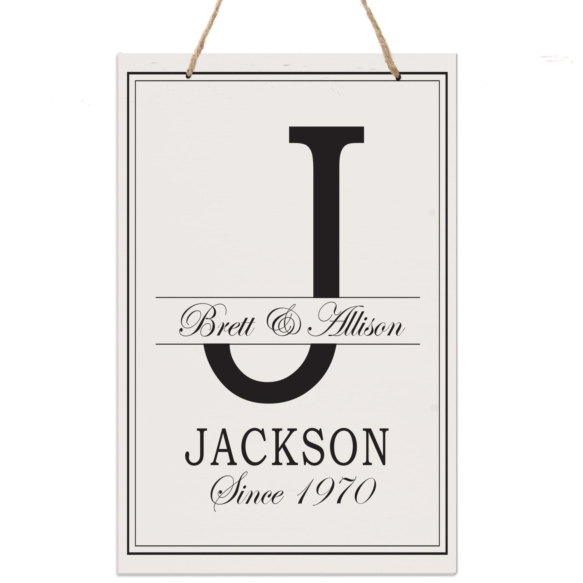 Personalized Monogram Hanging Sign 8x12 - J - LifeSong Milestones