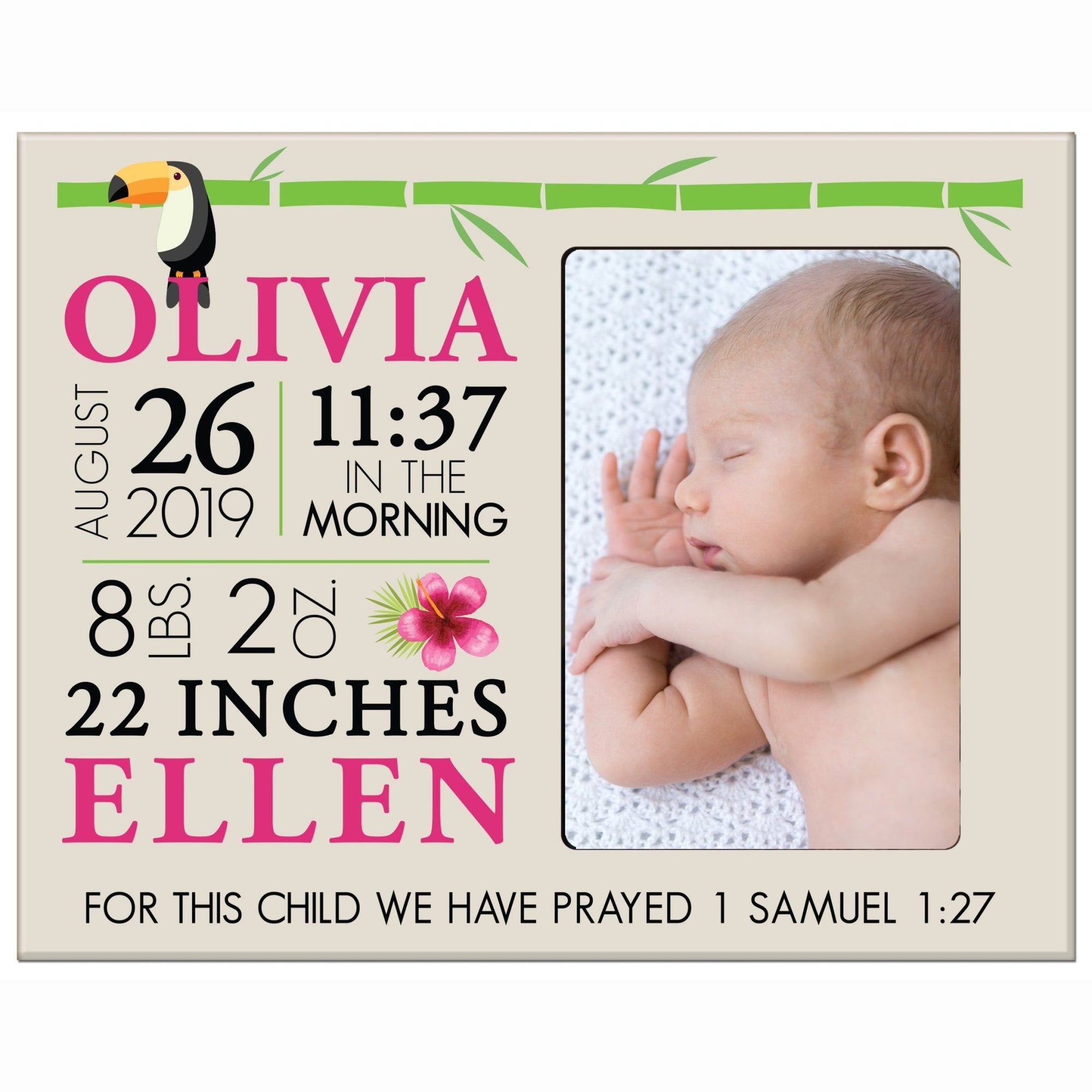 Personalized Nursery Baby Birth Stats Picture Frame - Tropical - LifeSong Milestones