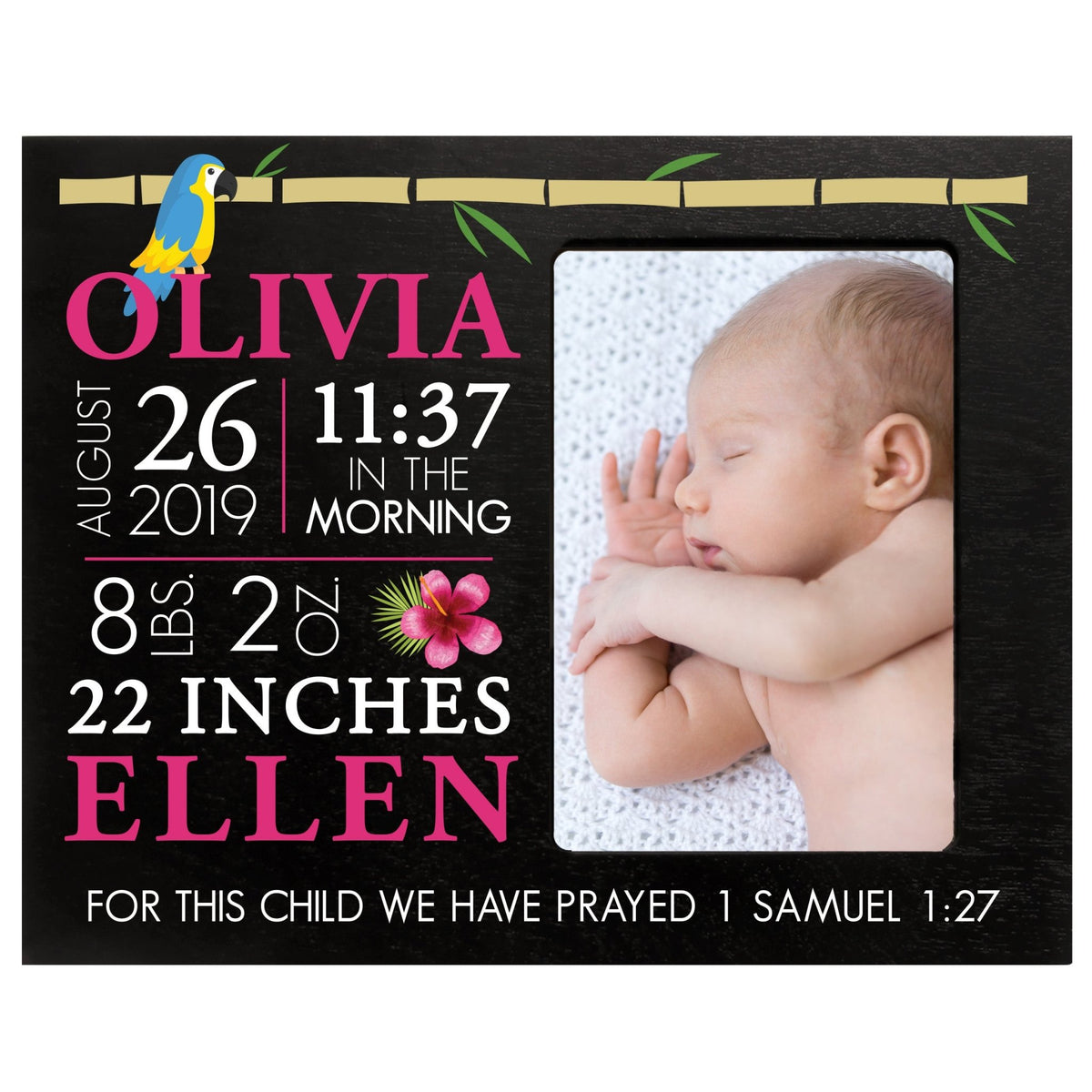 Personalized Nursery Baby Birth Stats Picture Frame - Tropical - LifeSong Milestones