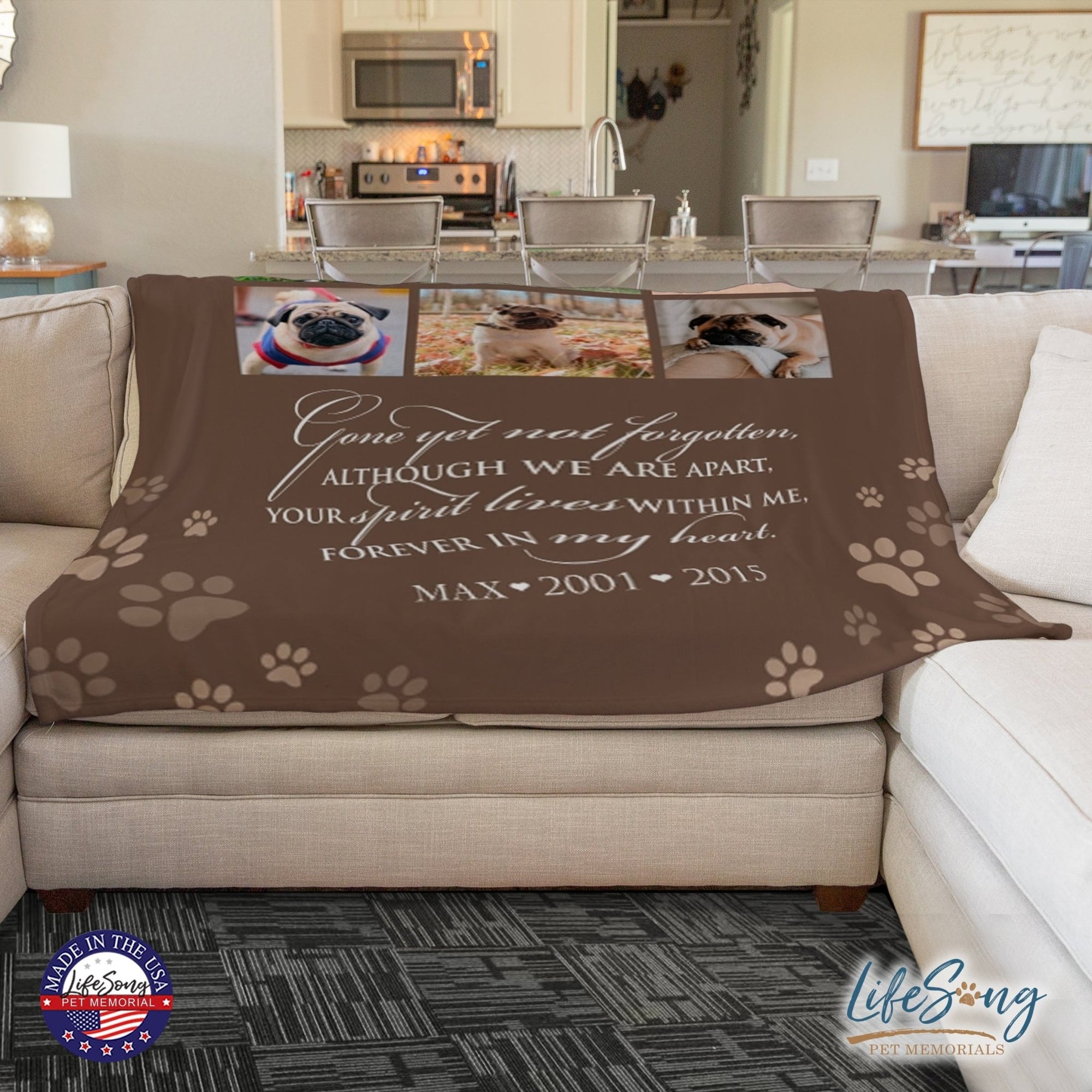 Personalized Pet Memorial Printed Throw Blanket - Gone Yet Not Forgotten - LifeSong Milestones