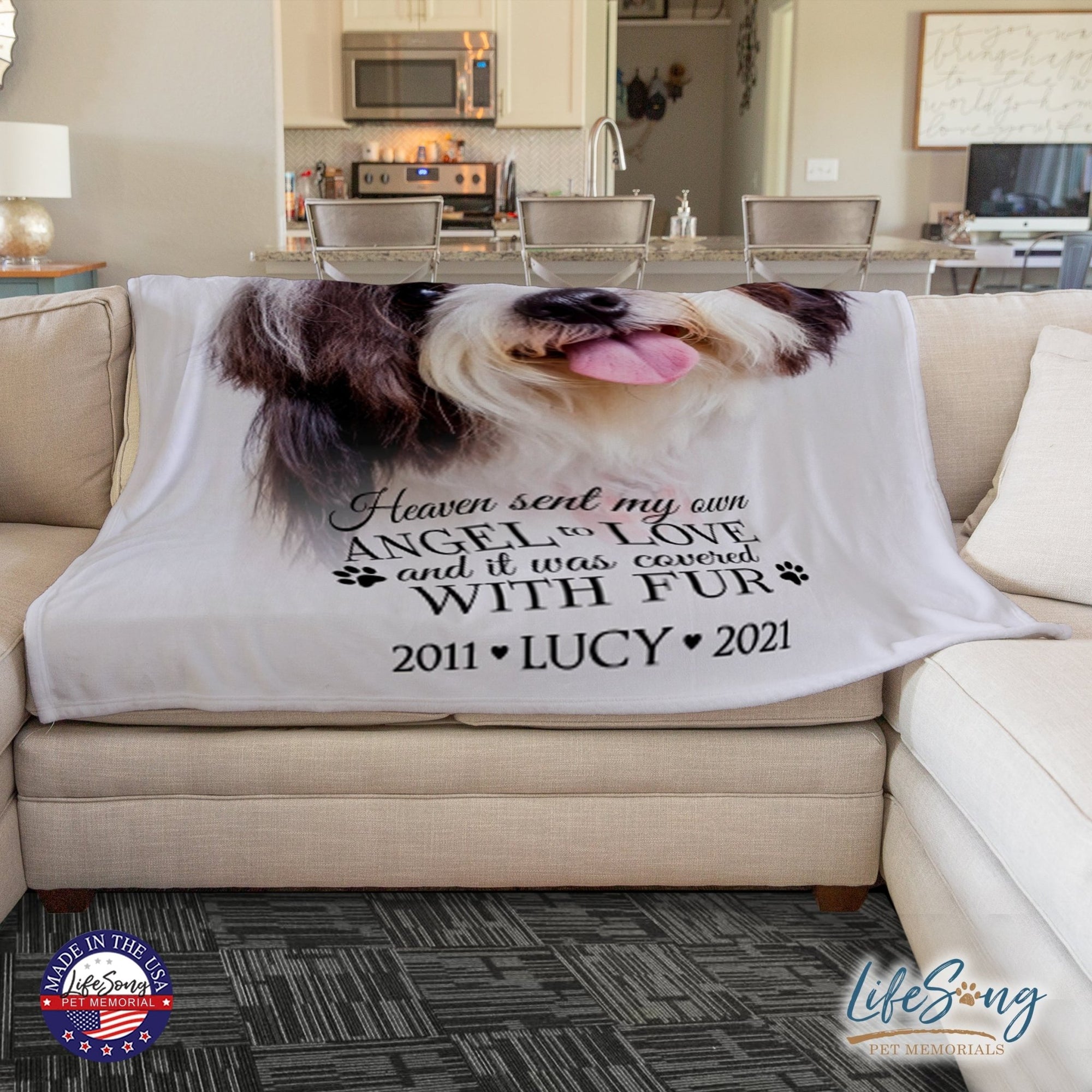 Personalized Pet Memorial Printed Throw Blanket - Heaven Sent My Own Angel - LifeSong Milestones