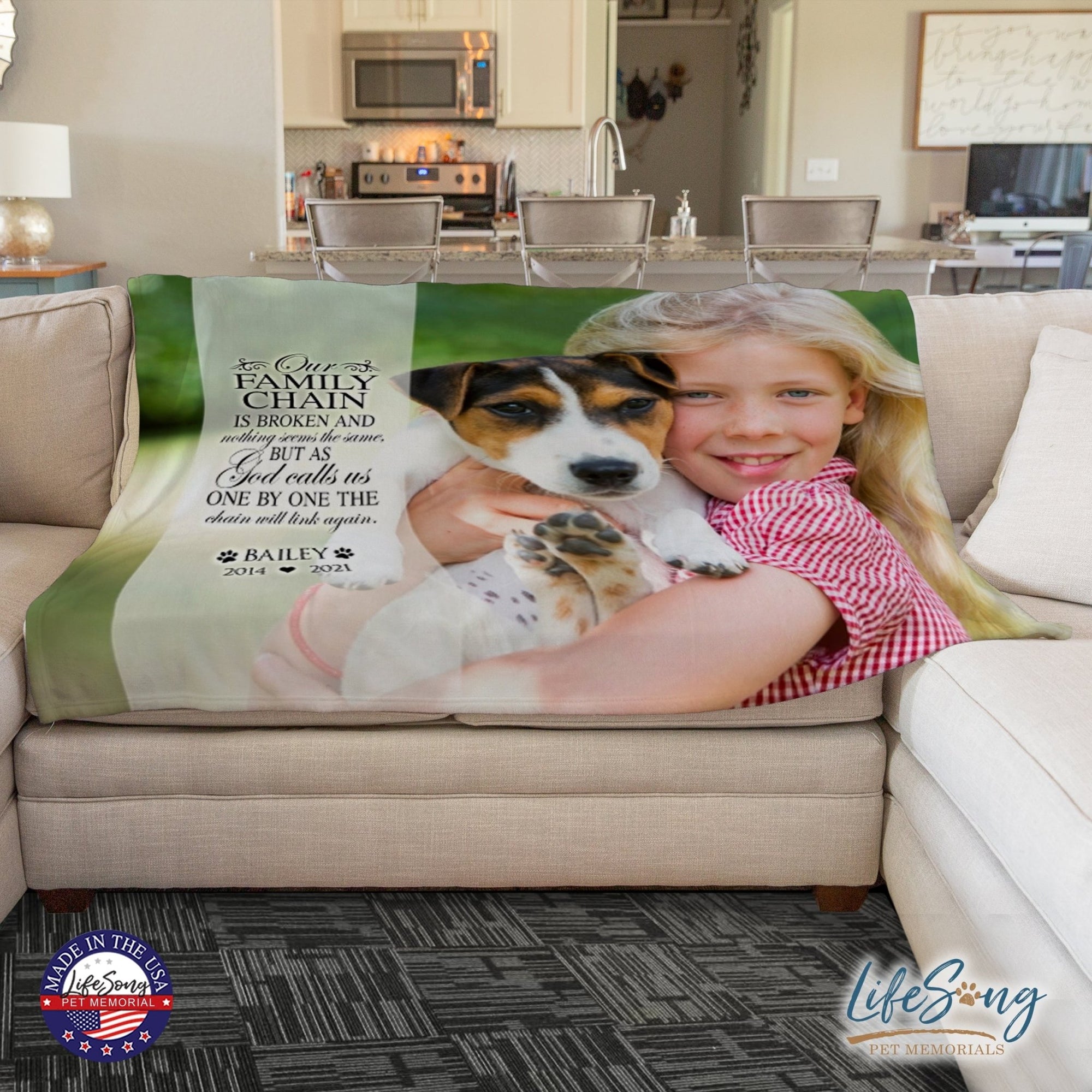 Personalized Pet Memorial Printed Throw Blanket - Our Family Chain Is Broken - LifeSong Milestones