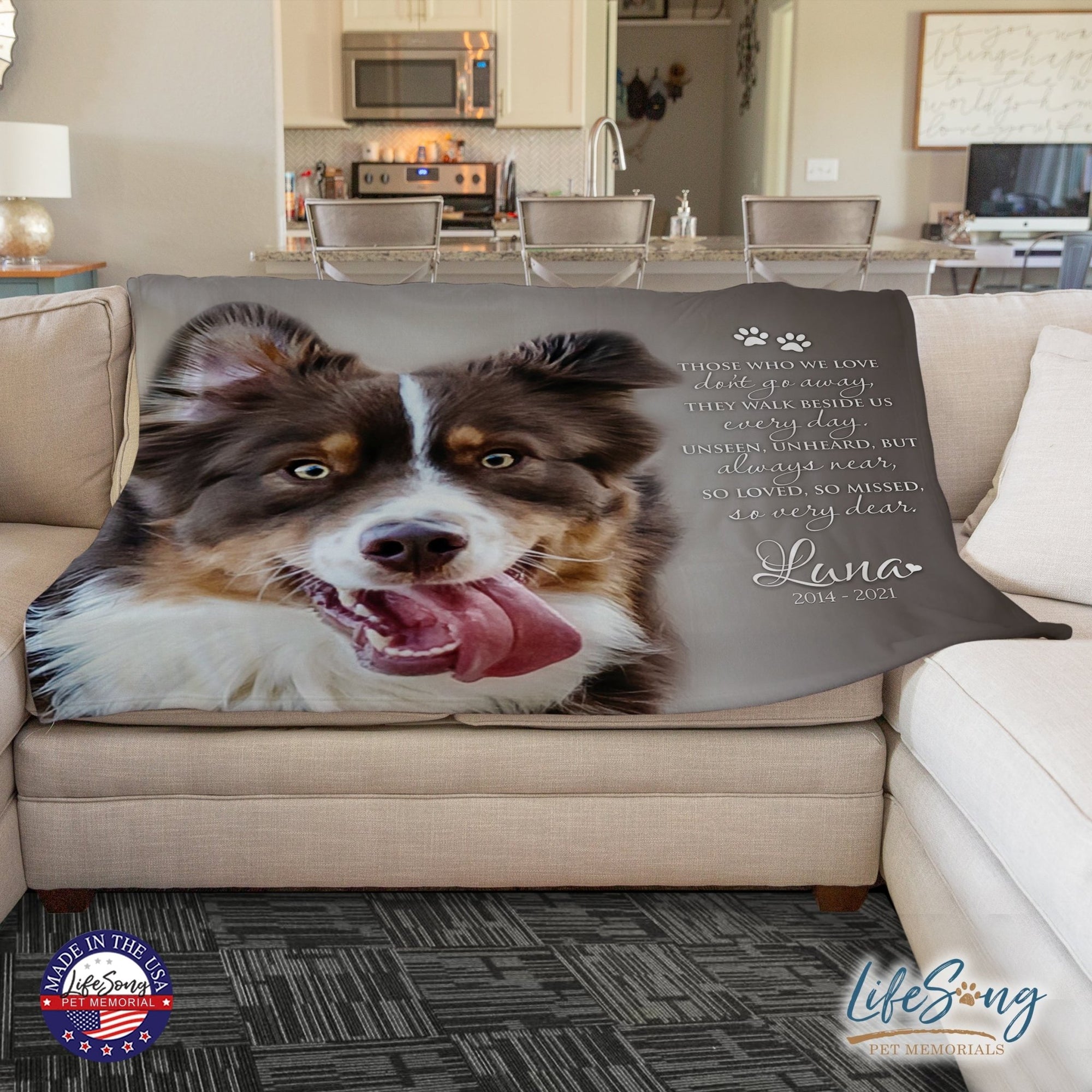 Personalized Pet Memorial Printed Throw Blanket - Those Who We Love Don't Go Away - LifeSong Milestones