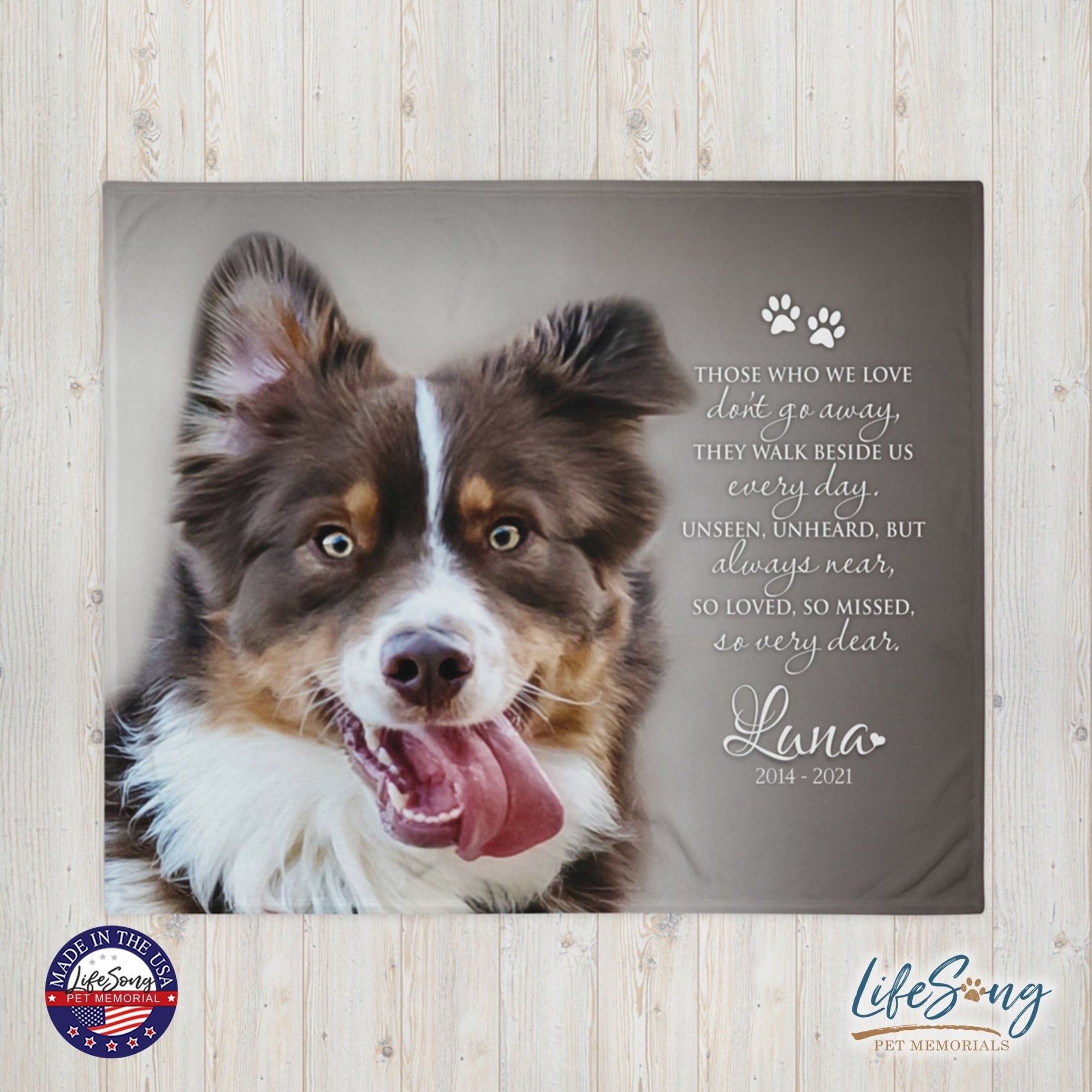 Personalized Pet Memorial Printed Throw Blanket - Those Who We Love Don't Go Away - LifeSong Milestones