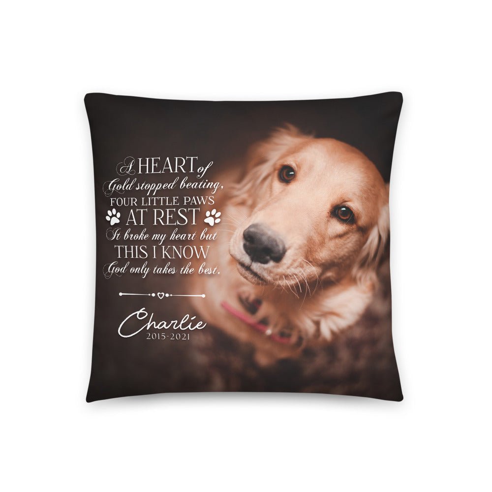 Personalized Pet Memorial Printed Throw Pillow - A Heart of Gold - LifeSong Milestones