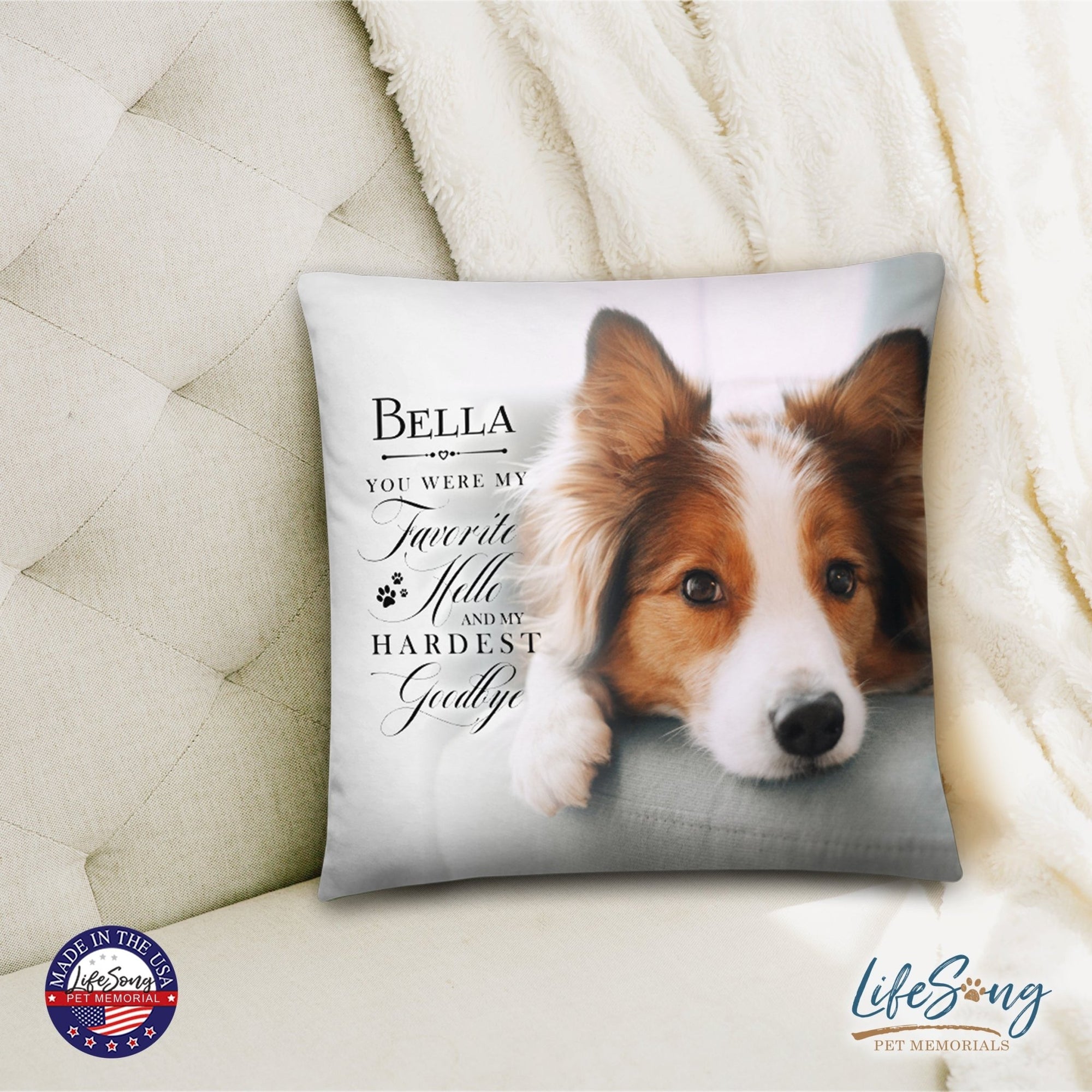 Personalized Pet Memorial Printed Throw Pillow - You Were My Favorite Hello - LifeSong Milestones