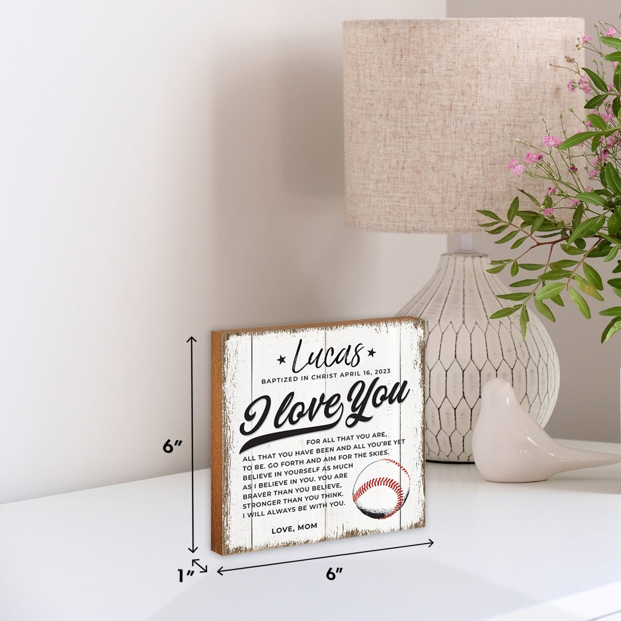 Personalized Rustic Wooden Baseball Shadow Box Shelf Décor With Inspiring Bible Verses - I Love You - LifeSong Milestones