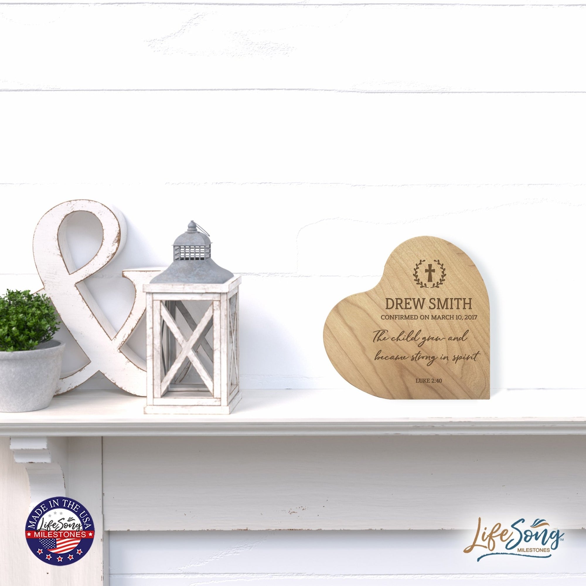 Baptismal Heart Shaped Shelf Décor Signs Gift for Godchild