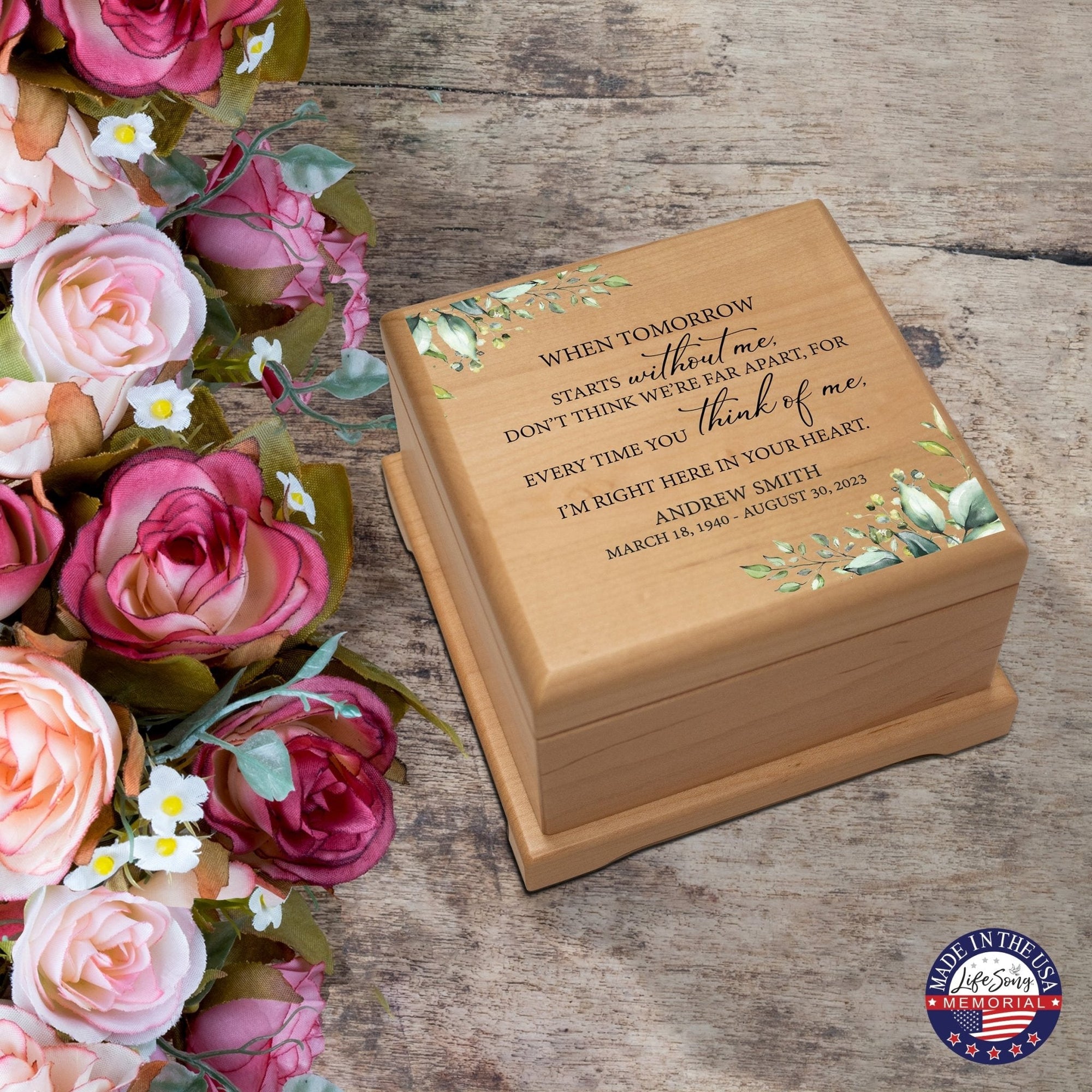 Personalized Wooden Memorial Cremation Keepsake Decorative Urn Box In Various Verses - LifeSong Milestones