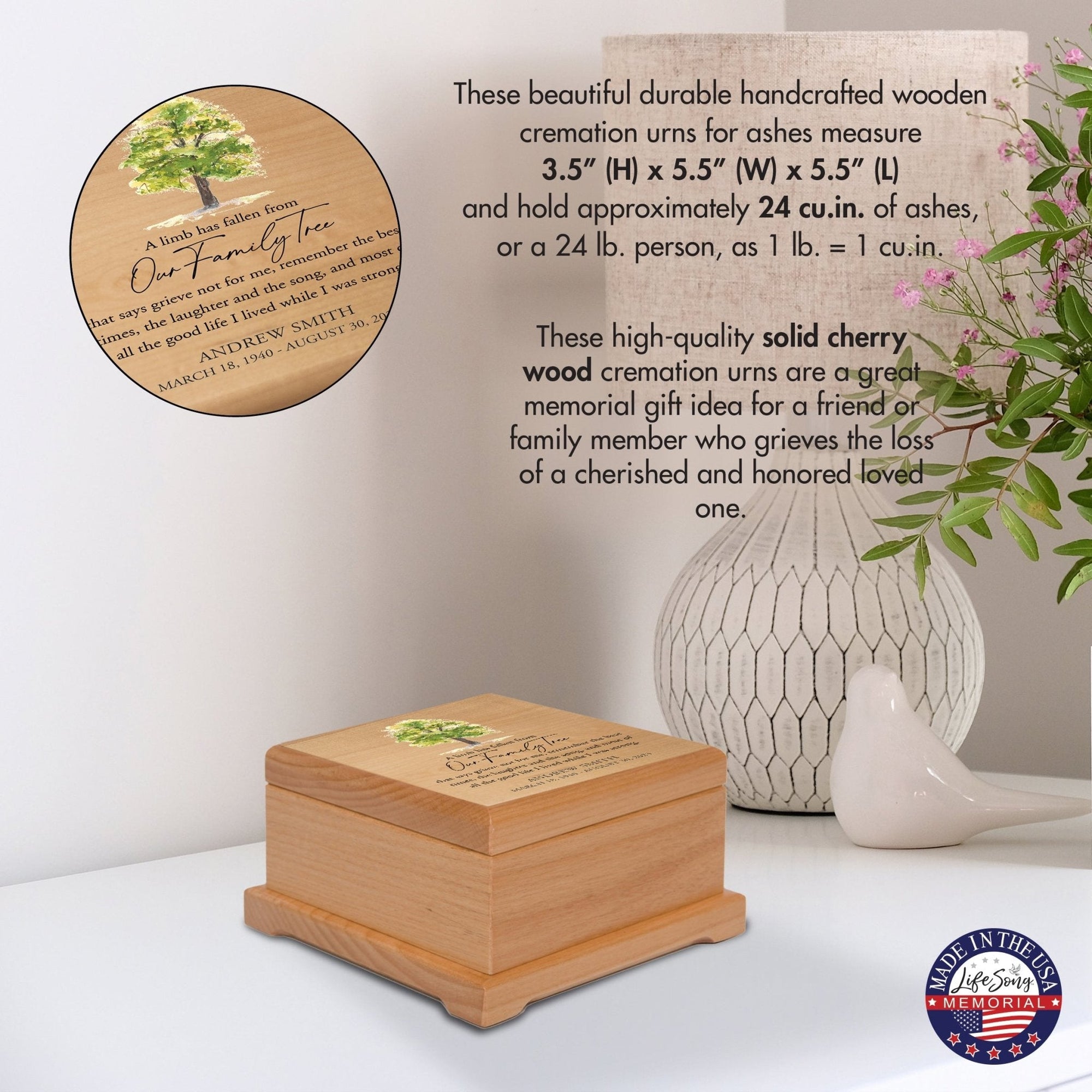 Personalized Wooden Memorial Cremation Keepsake Decorative Urn Box In Various Verses - LifeSong Milestones