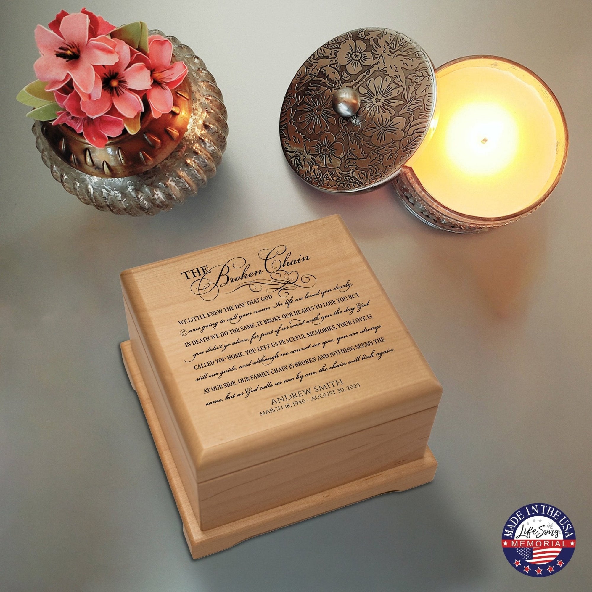 Personalized Wooden Memorial Cremation Keepsake Decorative Urn Box In Various Verses - LifeSong Milestones