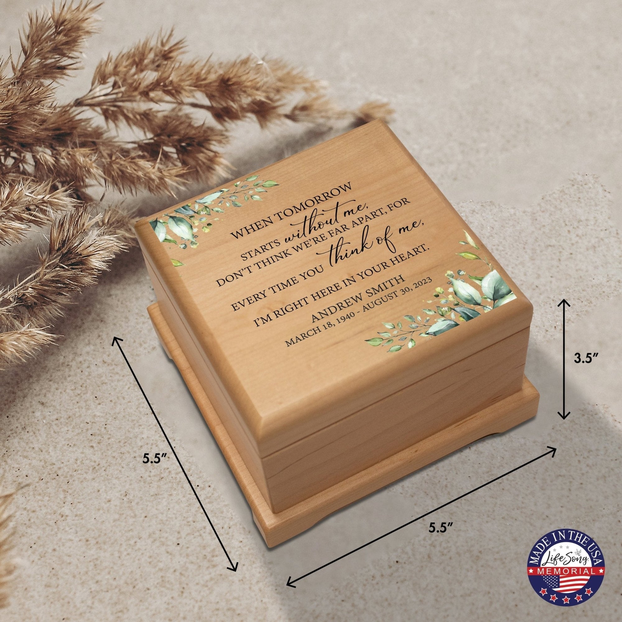 Personalized Wooden Memorial Cremation Keepsake Decorative Urn Box In Various Verses - LifeSong Milestones