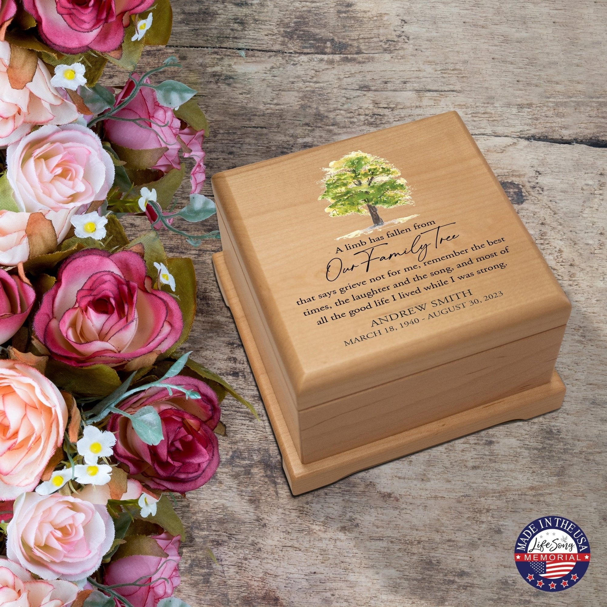 Personalized Wooden Memorial Cremation Keepsake Decorative Urn Box In Various Verses - LifeSong Milestones