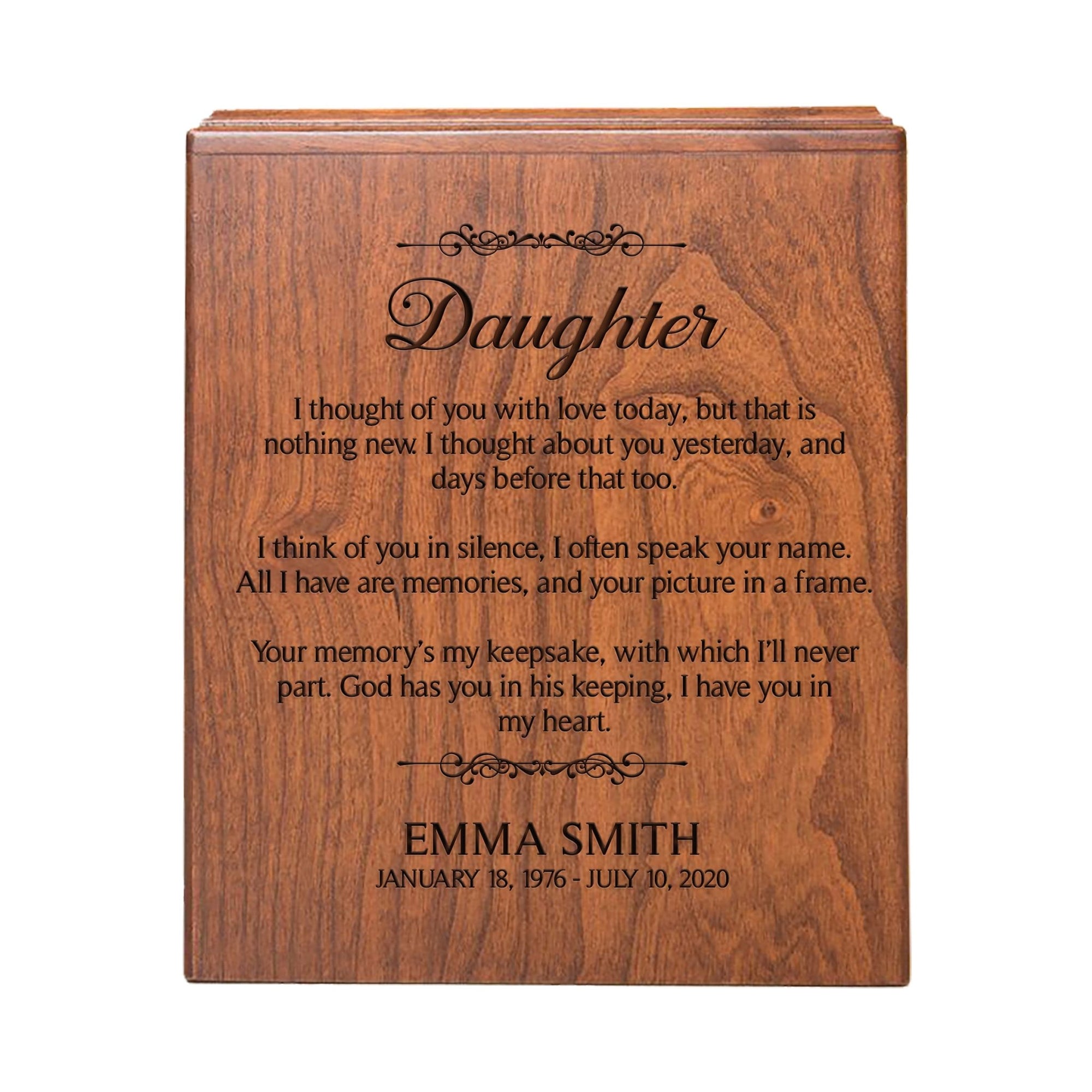 Premium Engraved Cremation Urn Box for daughter