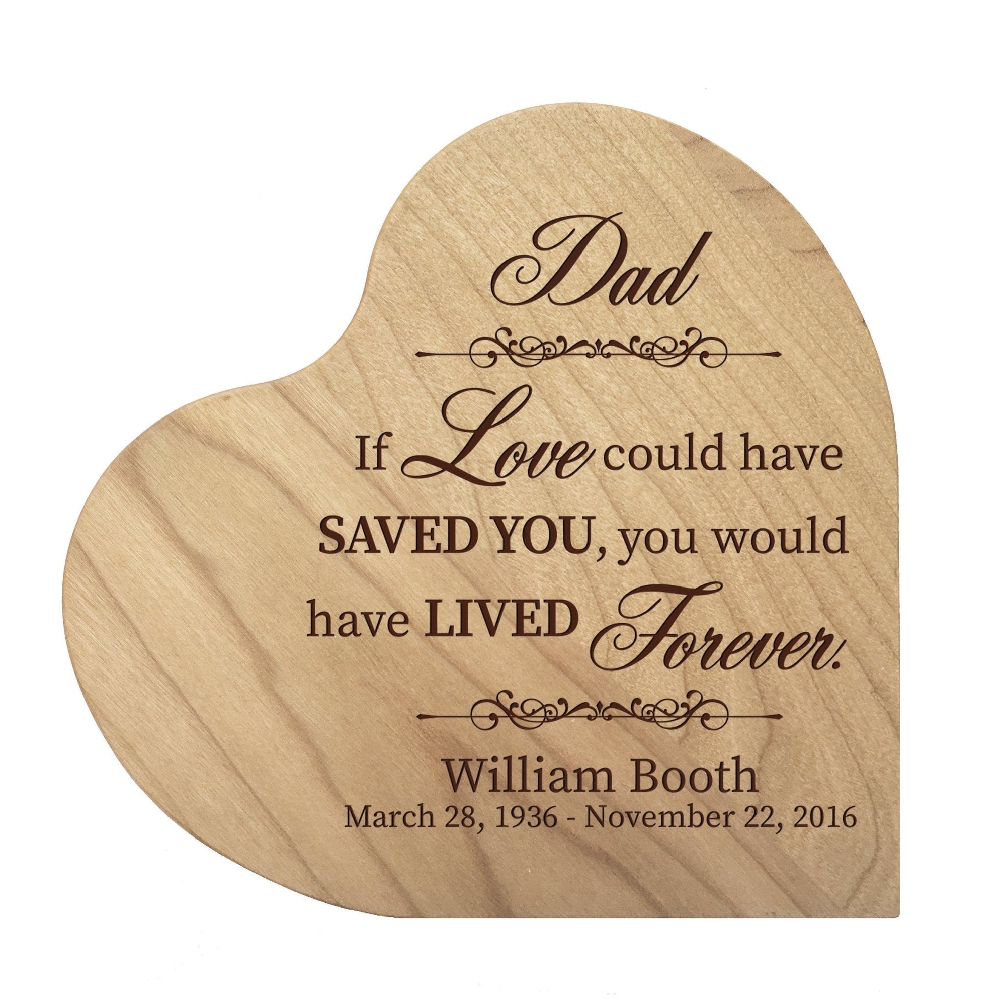 Personalized Wooden Memorial Heart Shaped Tabletop Sign - If Love Could Have Saved You - LifeSong Milestones