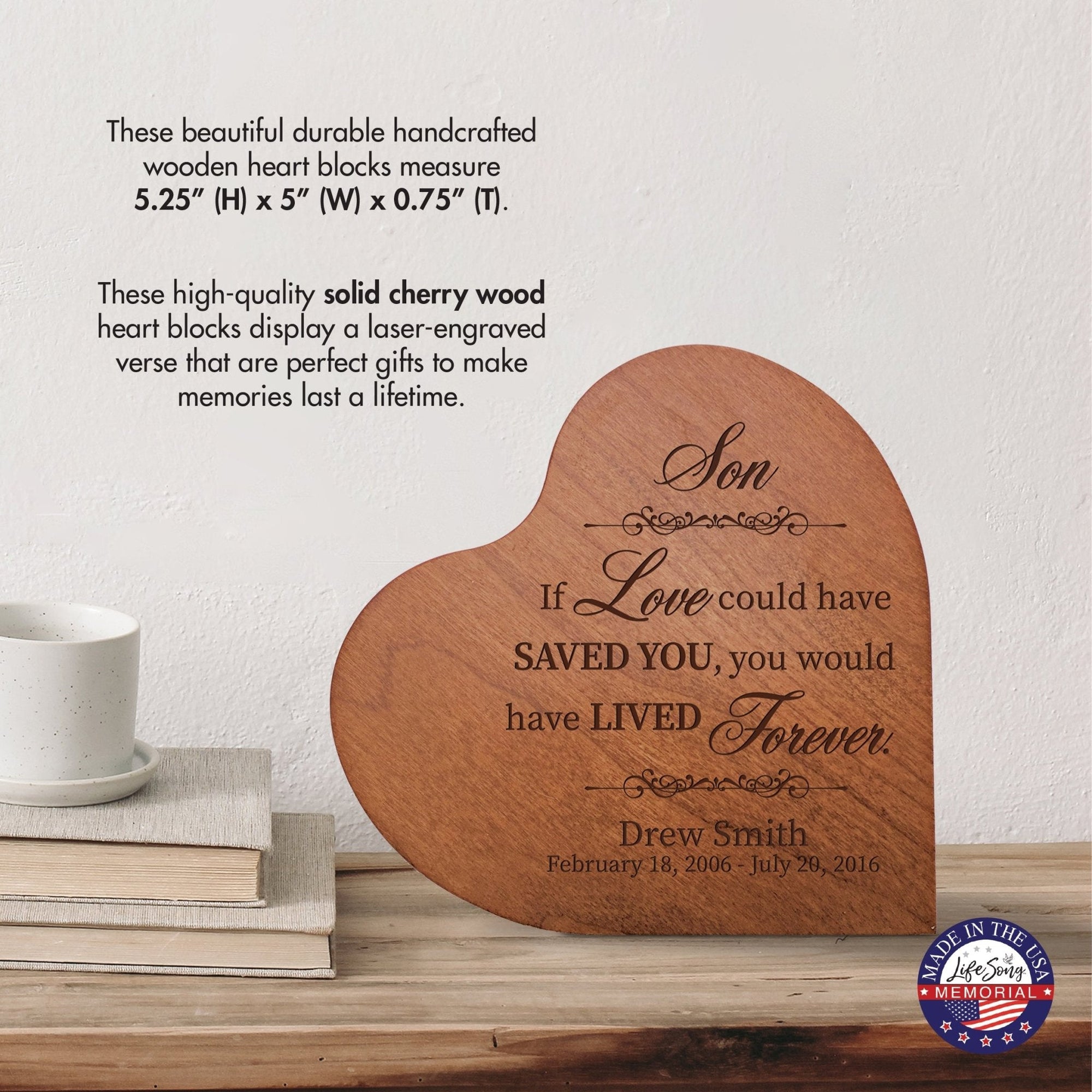 Personalized Wooden Memorial Heart Shaped Tabletop Sign - If Love Could Have Saved You - LifeSong Milestones