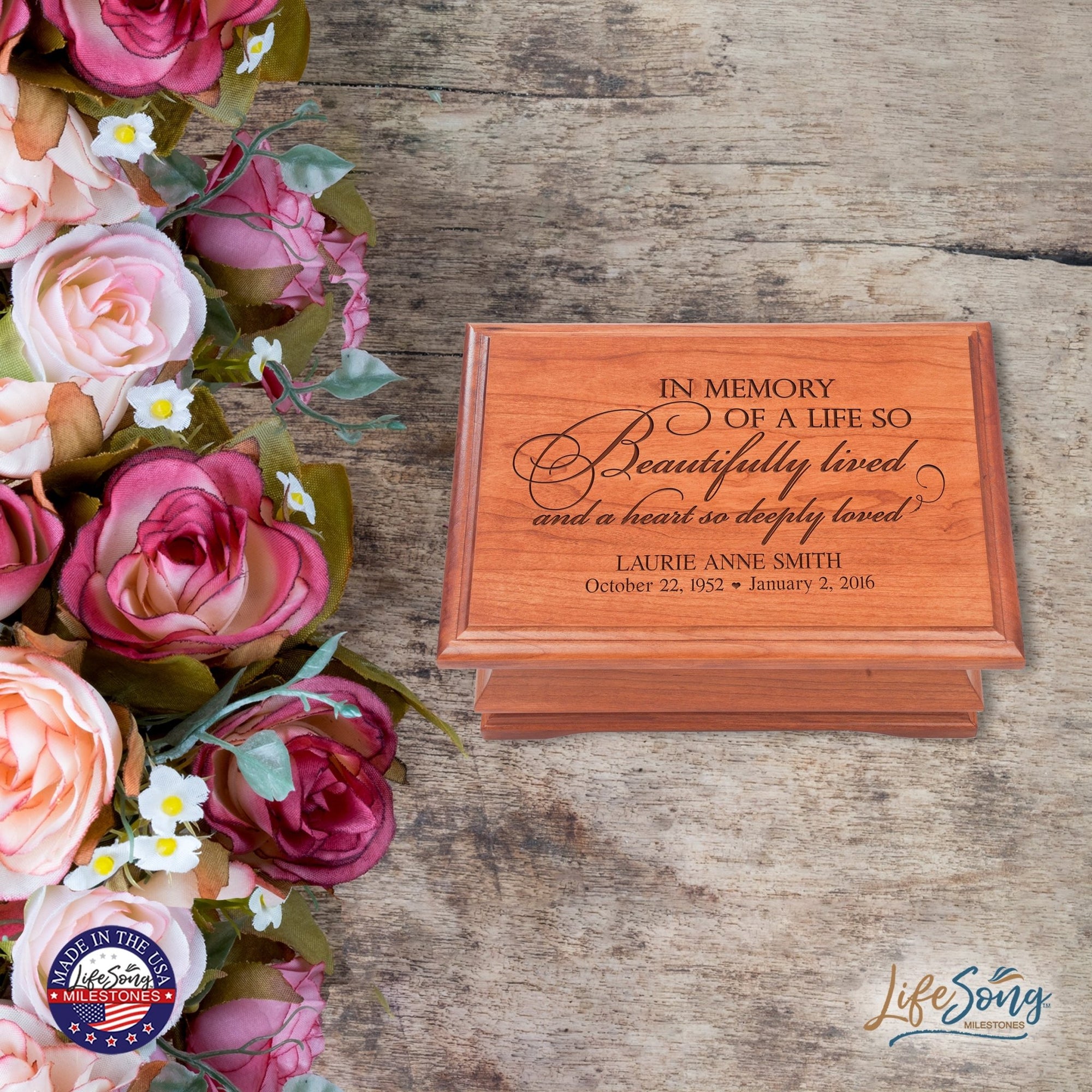 Personalized Wooden Memorial Jewelry Box Organizer 11.5x8.25 – In Memory Of A Life - LifeSong Milestones