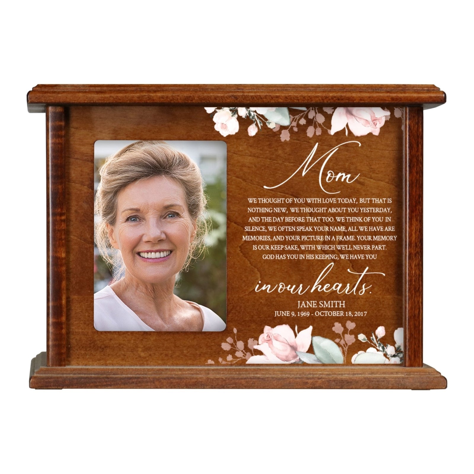 Personalized Wooden Memorial Photo Cremation Urn Box for Human Ashes - LifeSong Milestones