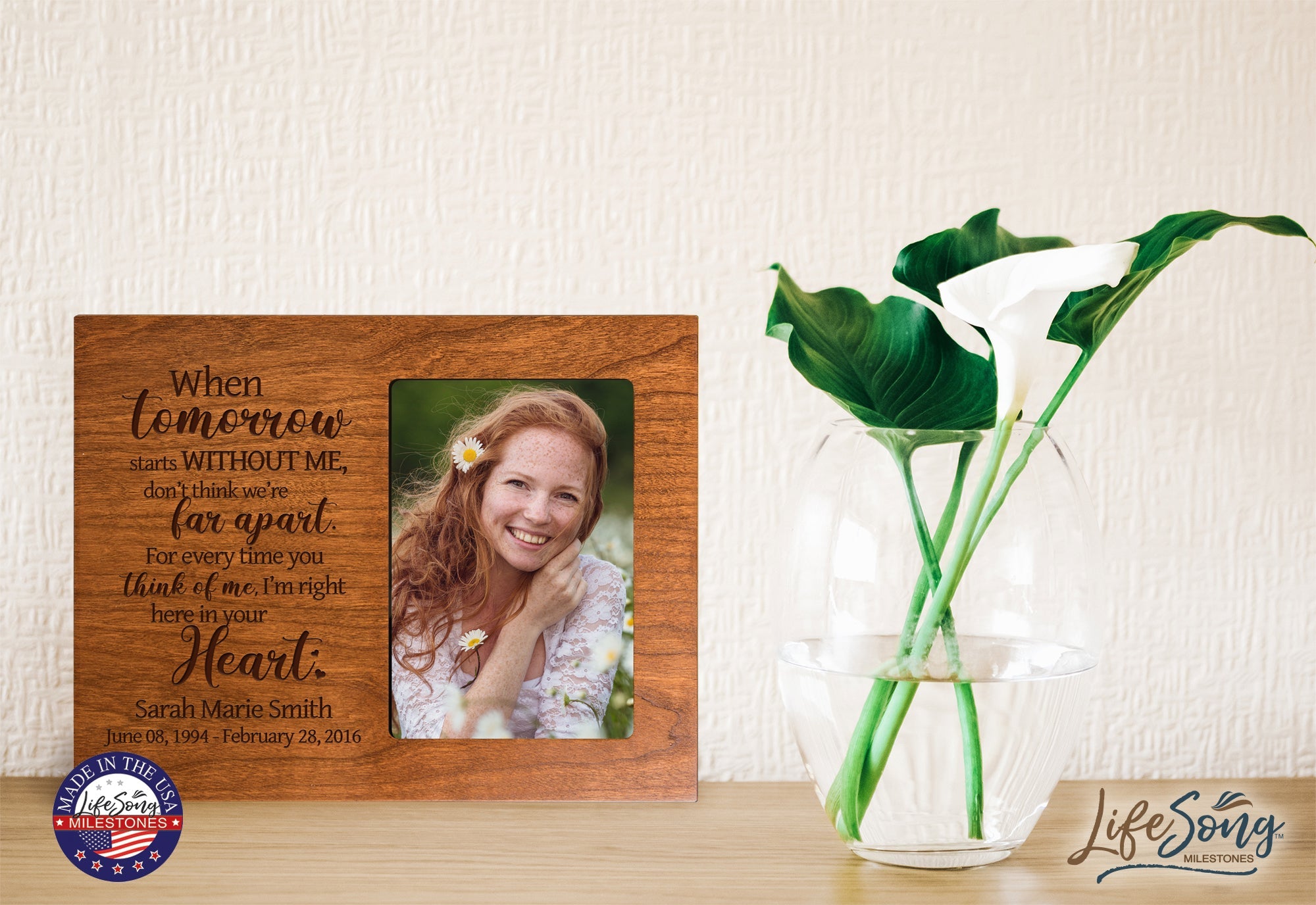 Personalized Wooden Memorial Picture Frame 8x10 holds 4x6 photo When Tomorrow Starts - LifeSong Milestones