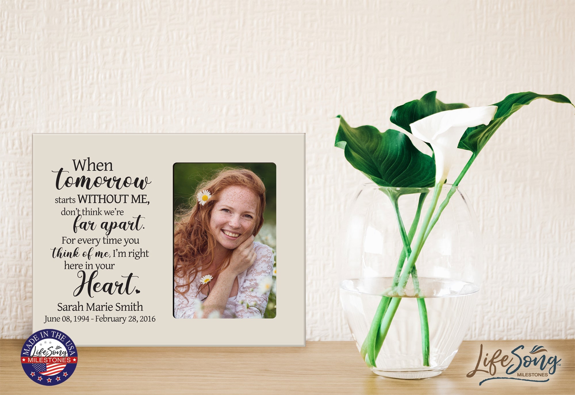 Personalized Wooden Memorial Picture Frame 8x10 holds 4x6 photo When Tomorrow Starts - LifeSong Milestones