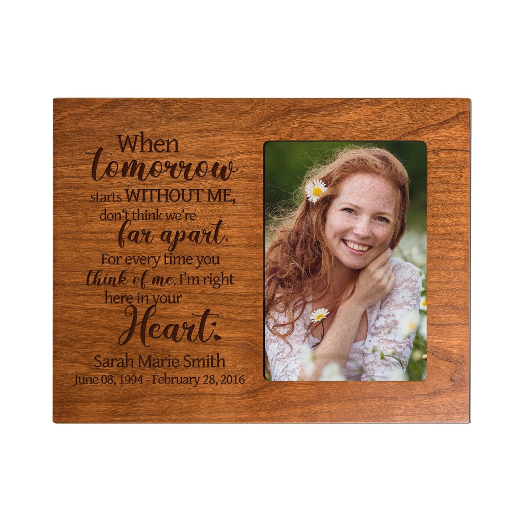 Personalized Wooden Memorial Picture Frame 8x10 holds 4x6 photo When Tomorrow Starts - LifeSong Milestones