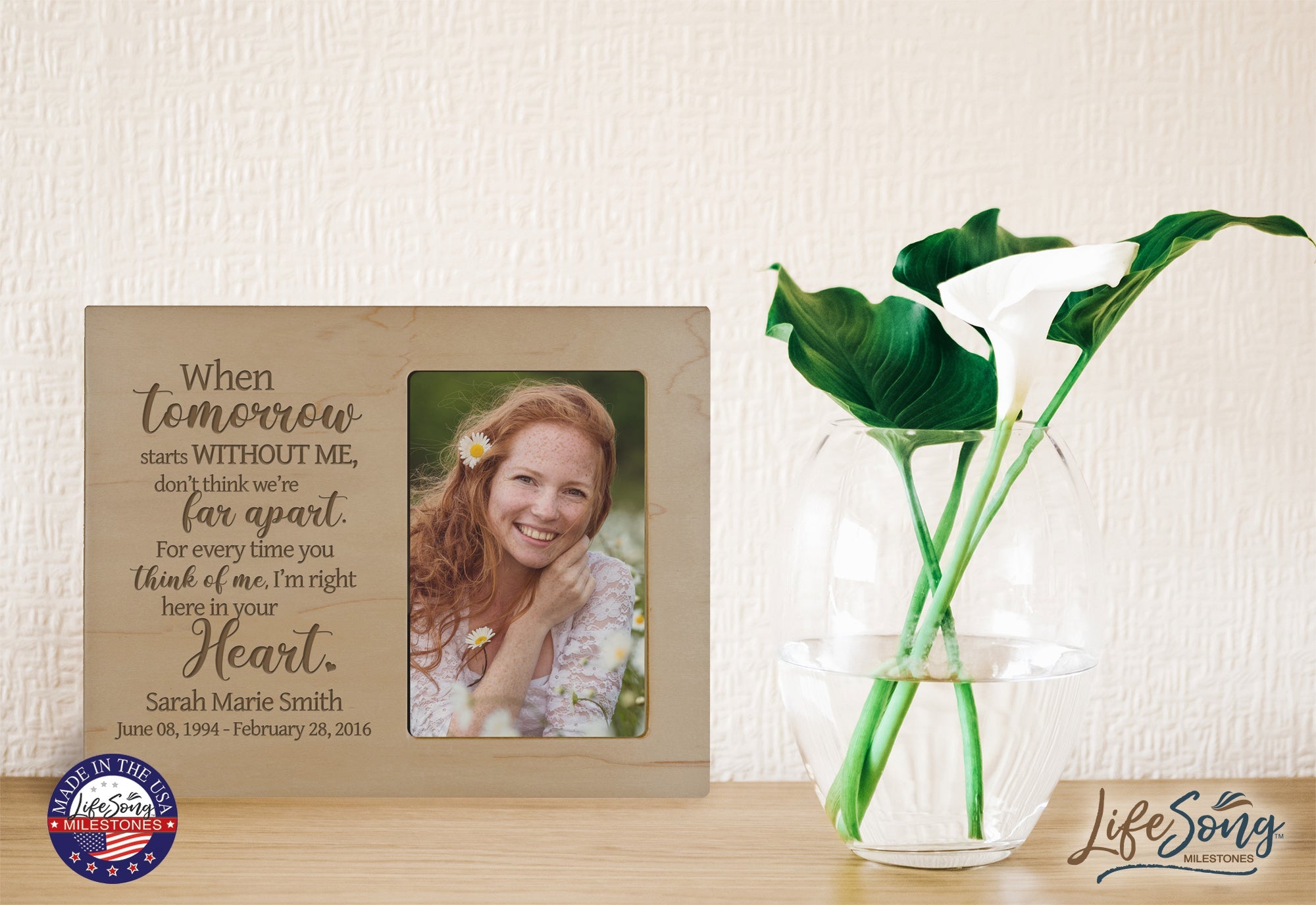 Personalized Wooden Memorial Picture Frame 8x10 holds 4x6 photo When Tomorrow Starts - LifeSong Milestones