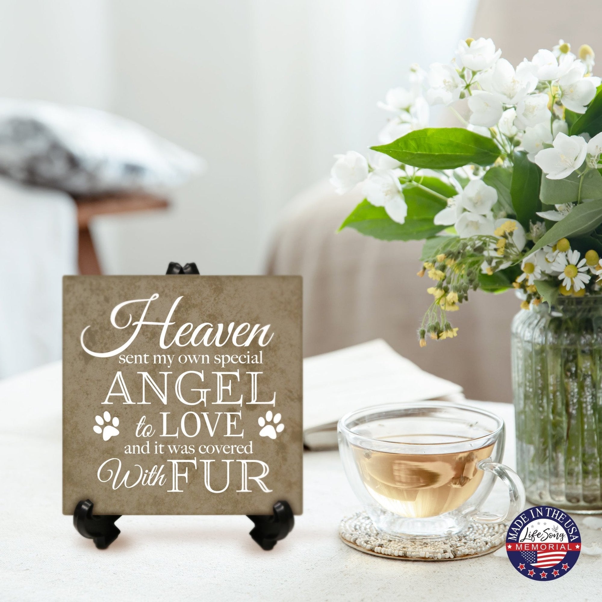 Pet Memorial Ceramic Trivet with Stand for Home Decor - Heaven Sent My Own - LifeSong Milestones