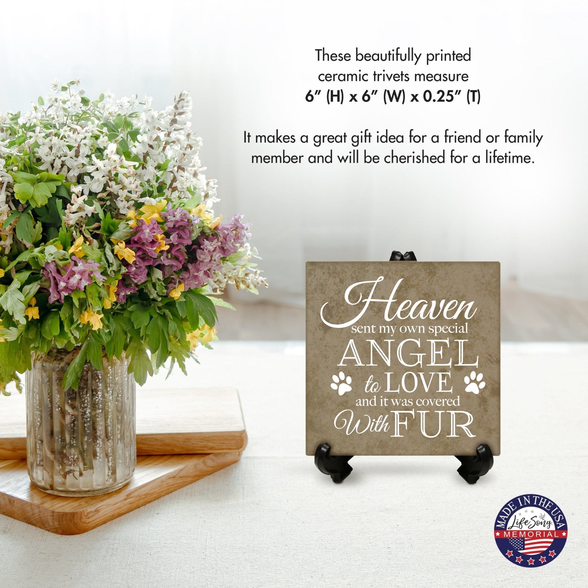 Pet Memorial Ceramic Trivet with Stand for Home Decor - Heaven Sent My Own - LifeSong Milestones