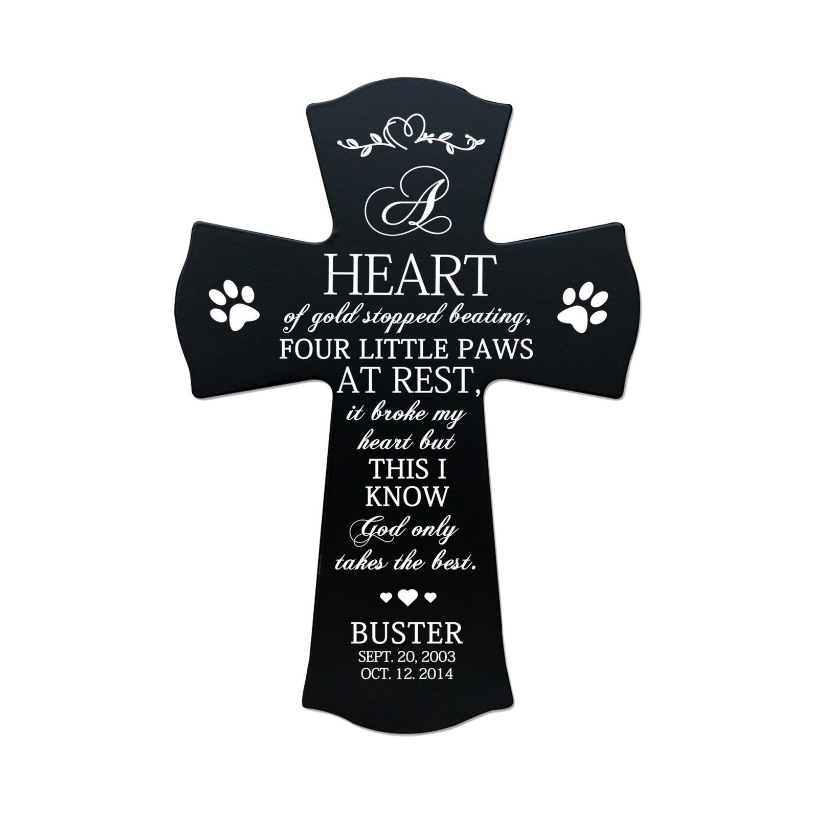 Pet Memorial Colored Wall Cross - A Heart of Gold - LifeSong Milestones